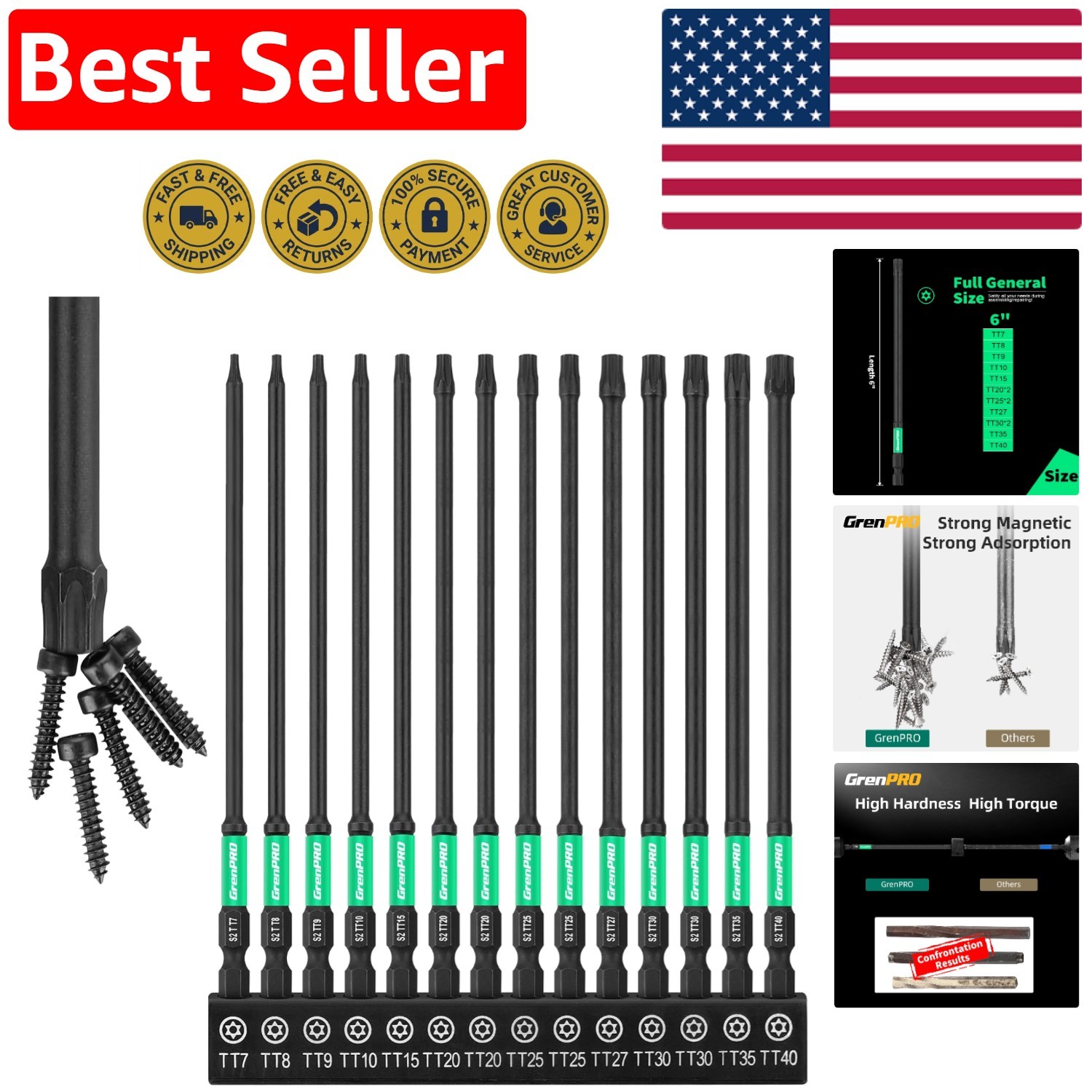 Complete 14-Piece Torx Bit Set with Magnetic Tip for Automotive & Woodworking