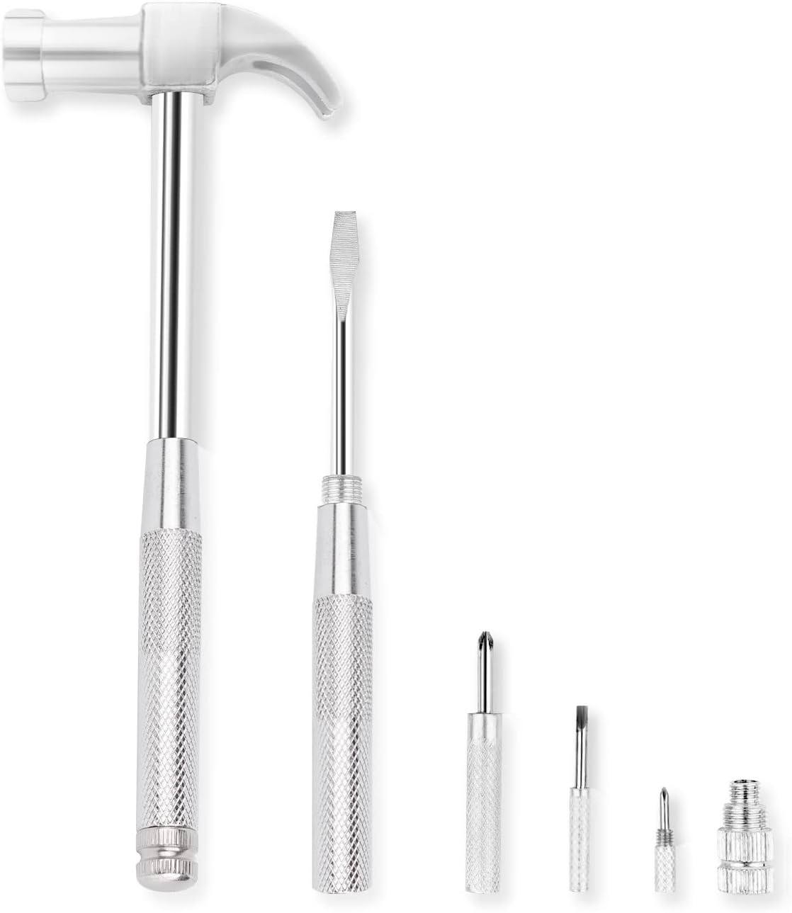 6 in 1 Silver Hammer & Screwdriver Tool Multitool Set Claw Hammer with Anti-Slip