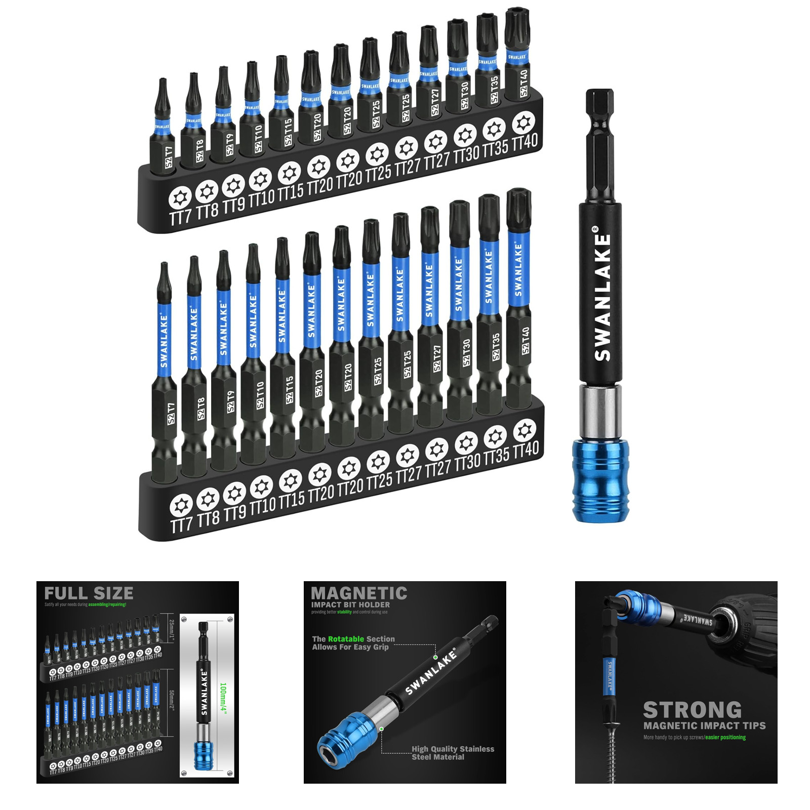Impact Torx Bit Set 27-Piece S2 Steel Tamper Proof Magnetic Screwdriver Bits