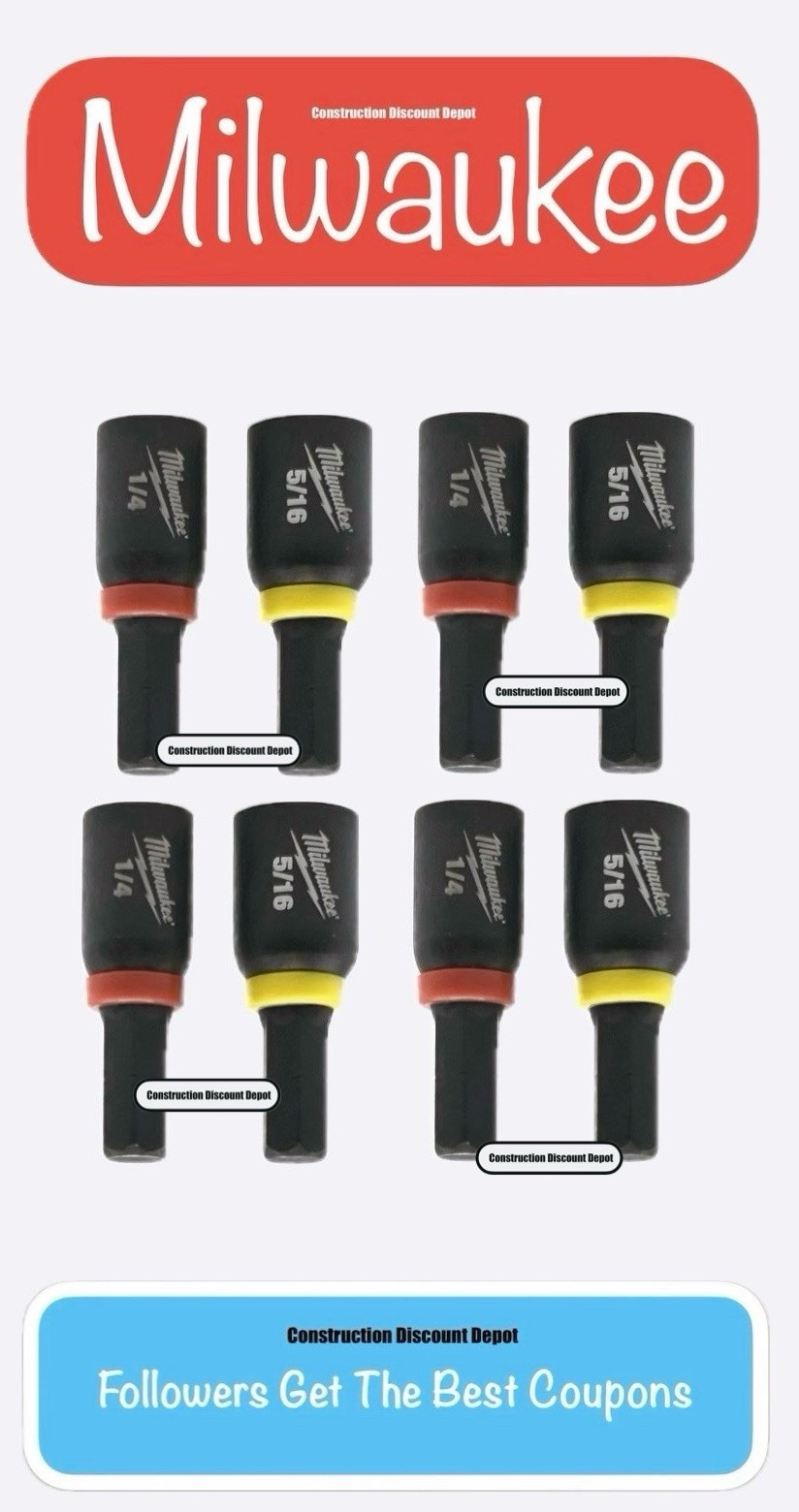 8 Pack Milwaukee SHOCKWAVE Impact Duty Insert Magnetic Nut Driver Set 1/4″ 5/16″