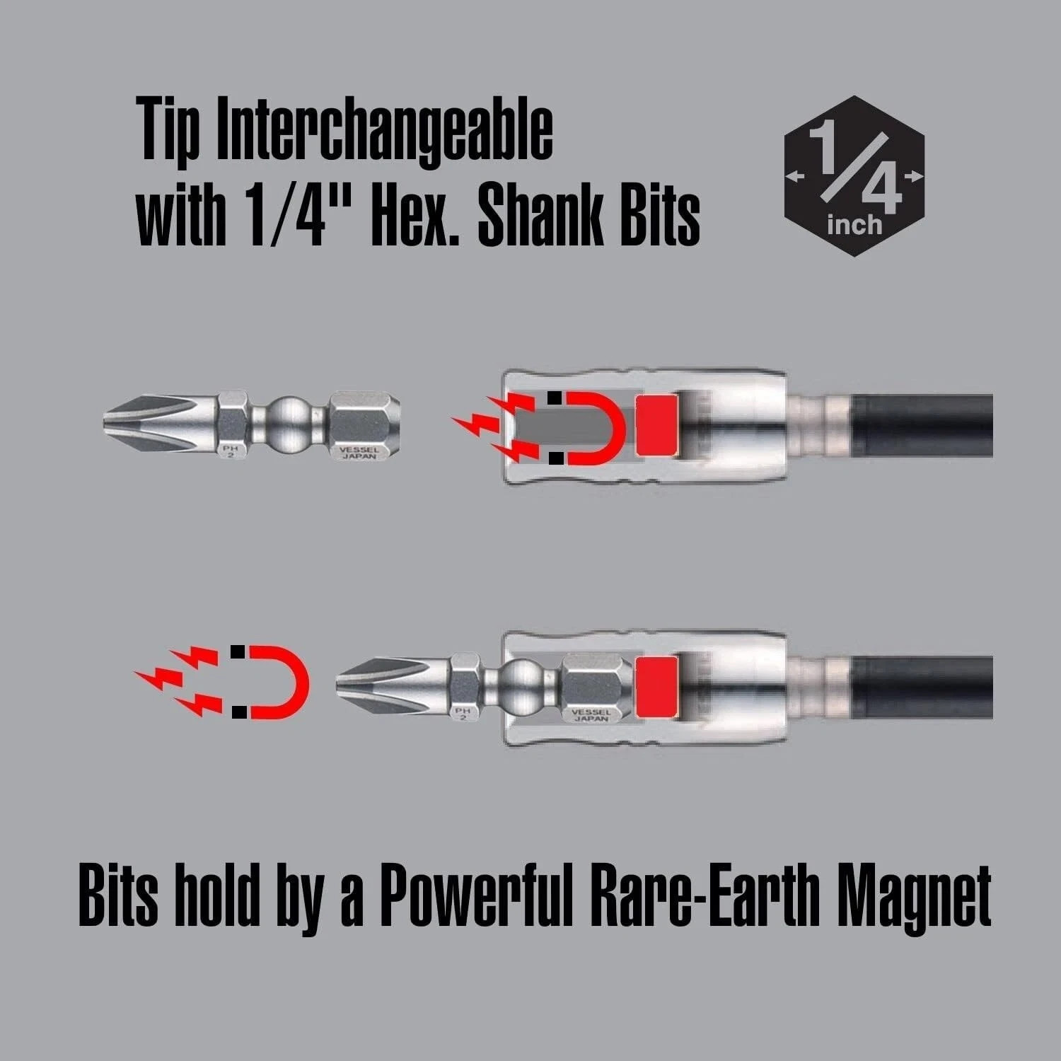 Vessel Ball Grip Ratchet Interchangeable Screwdriver with 10pc Bit Set 2200MBH12