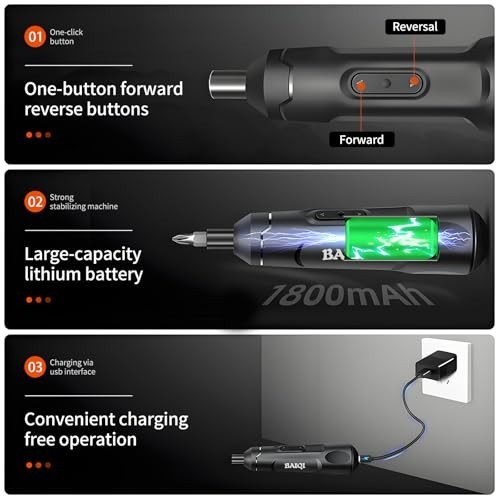 Mini Electric Screwdriver Set, 3.7V Rechargeable Cordless Tool with 20 Bits, USB