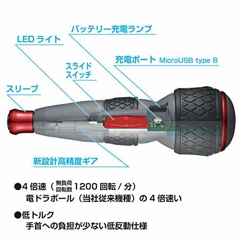 VESSEL Electric Ball Grip with 1 Driver Bit High Speed Low Recoil 220USB-S1 F/S