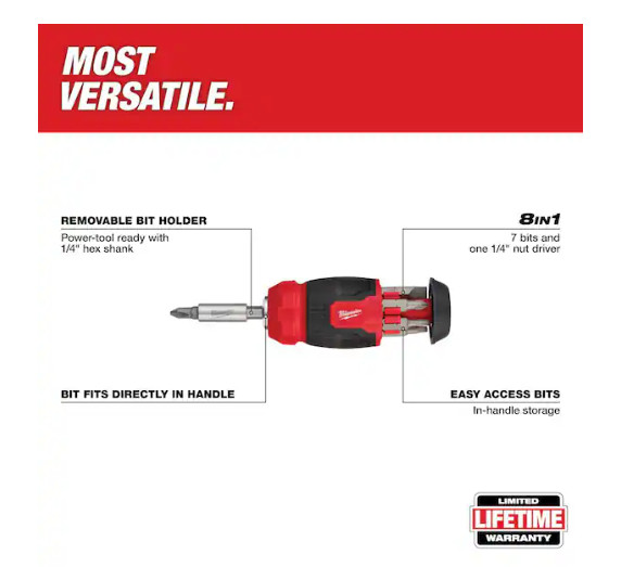 Milwaukee 8-In-1 Compact Multi-Bit Screwdriver | 48-22-2910 | Pack of 1