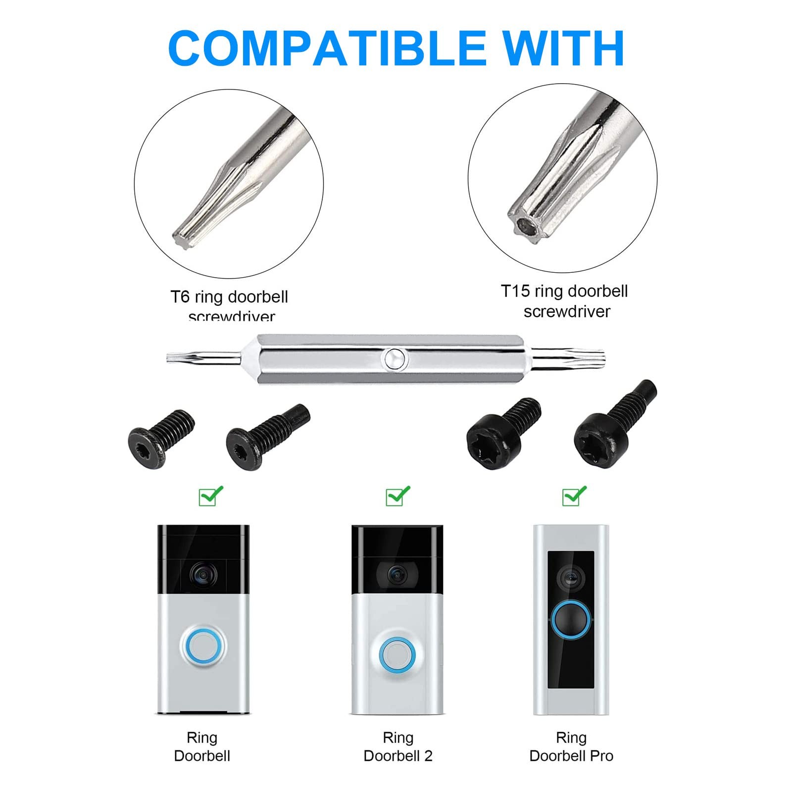 Replacement Screwdriver T6 T15 & + 20Pcs Screws Fit Ring Doorbell 2 3 4 Plus …