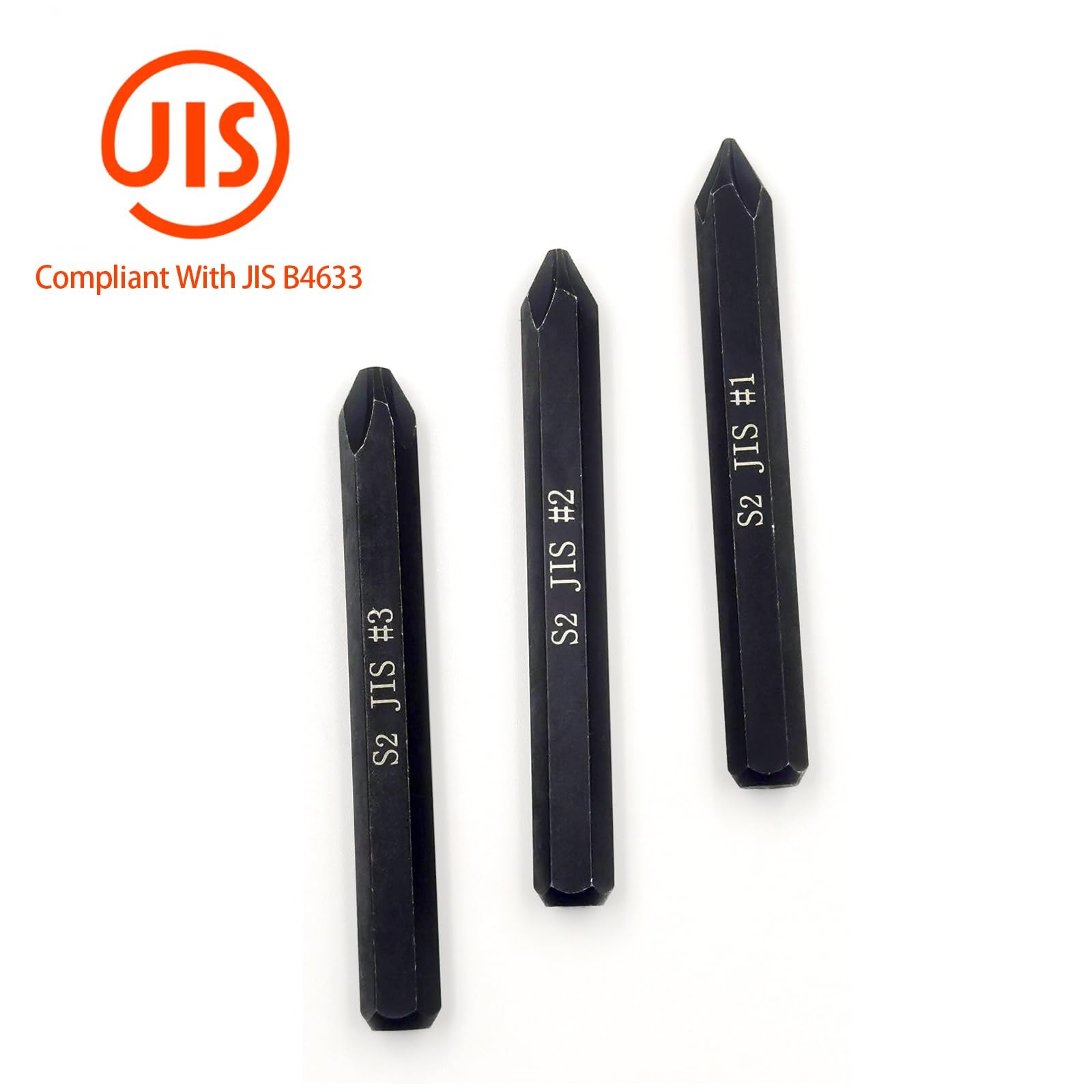 JIS B4633 Impact Screwdriver Bits For Driver, #1+#2+#3+SL8, Black