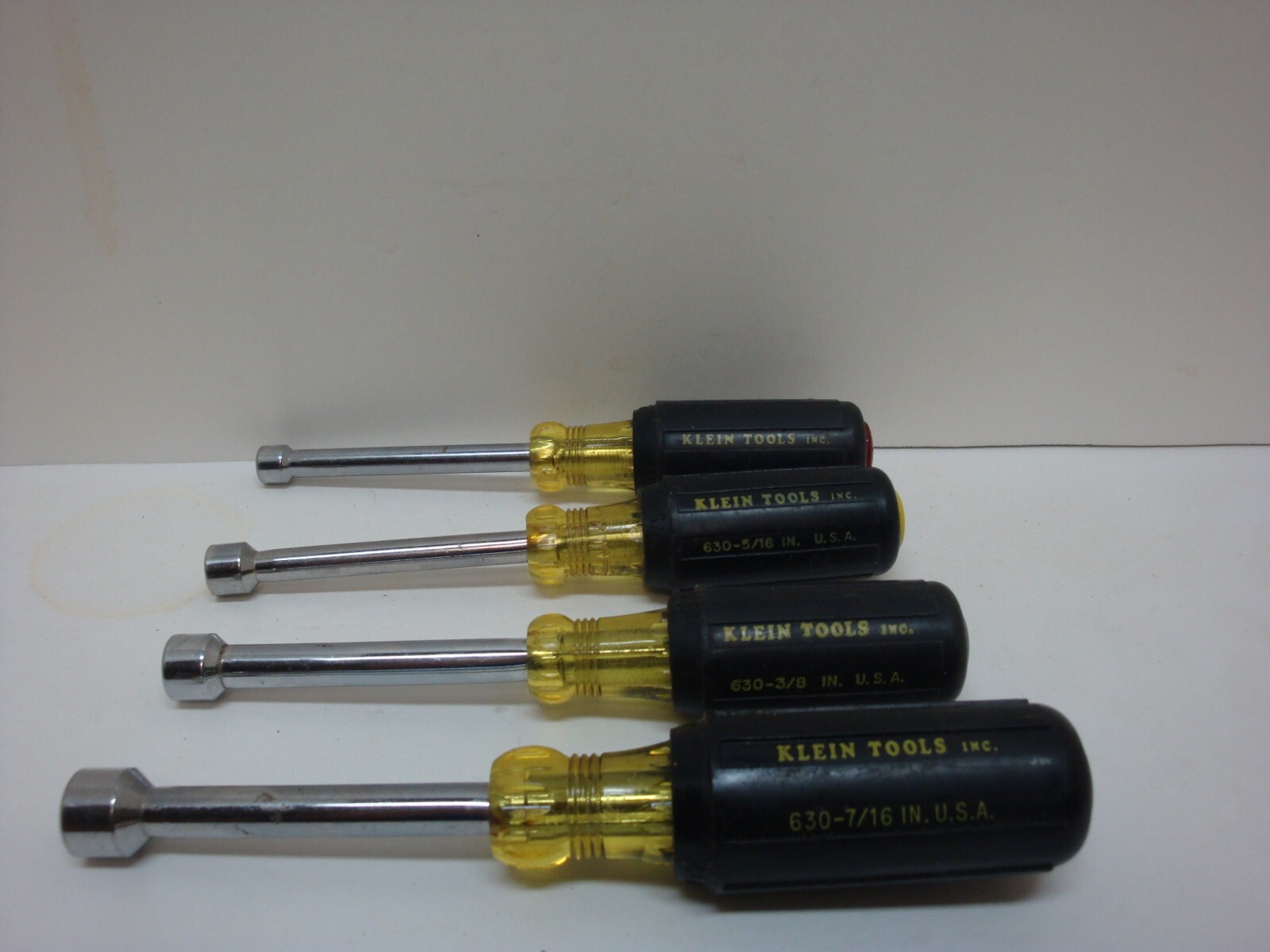 4 Klein Tools 630 Nut Drivers 1/4, 5/16, 3/8, 7/16 SAE 6 Point Made In USA