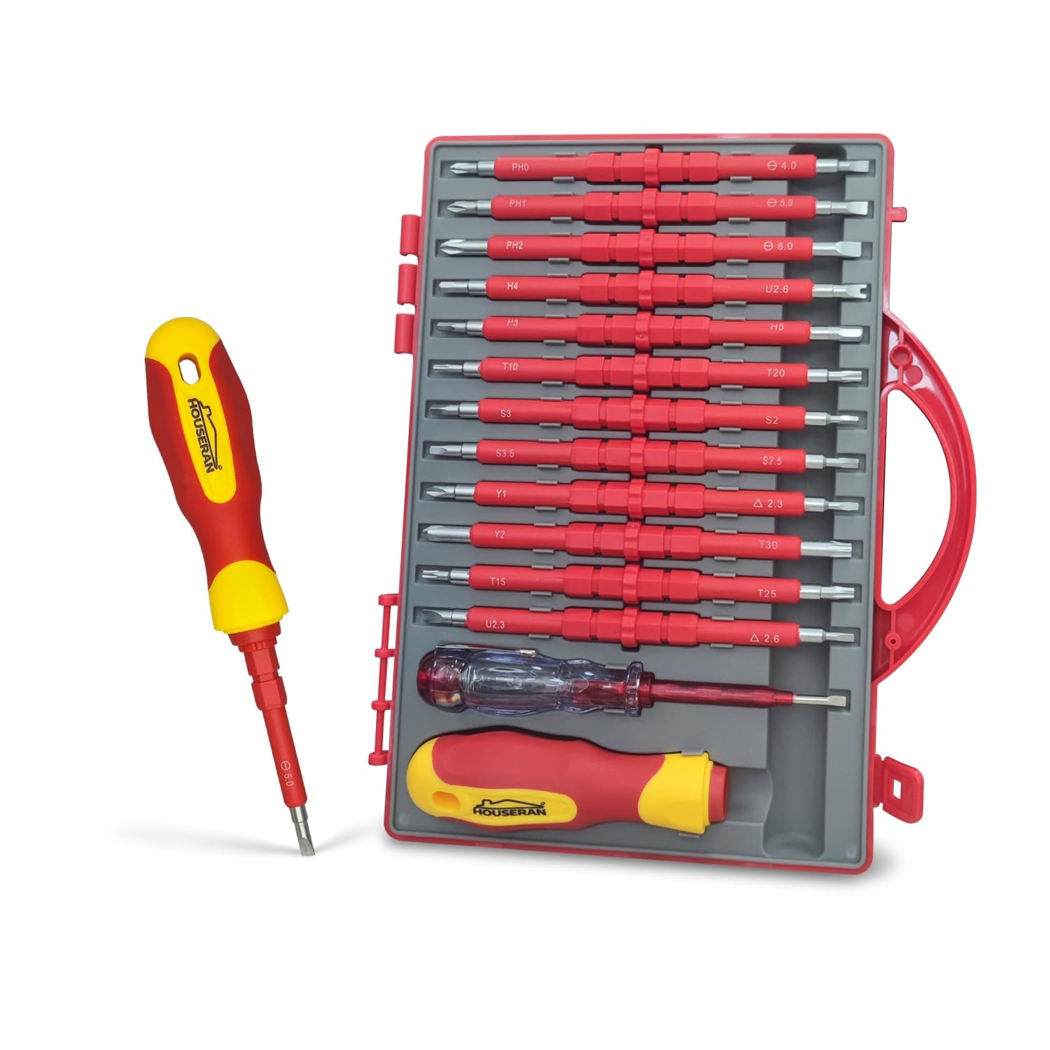 HOUSERAN 26pc Insulated Screwdriver Set 1000V Magnetic Electrician Tool Kit