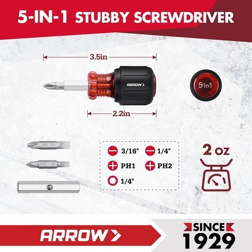 ARROW 11-in-1 Standard/5-in-1 Stubby Multi-bit Screw Driver & Nut Driver Set USA