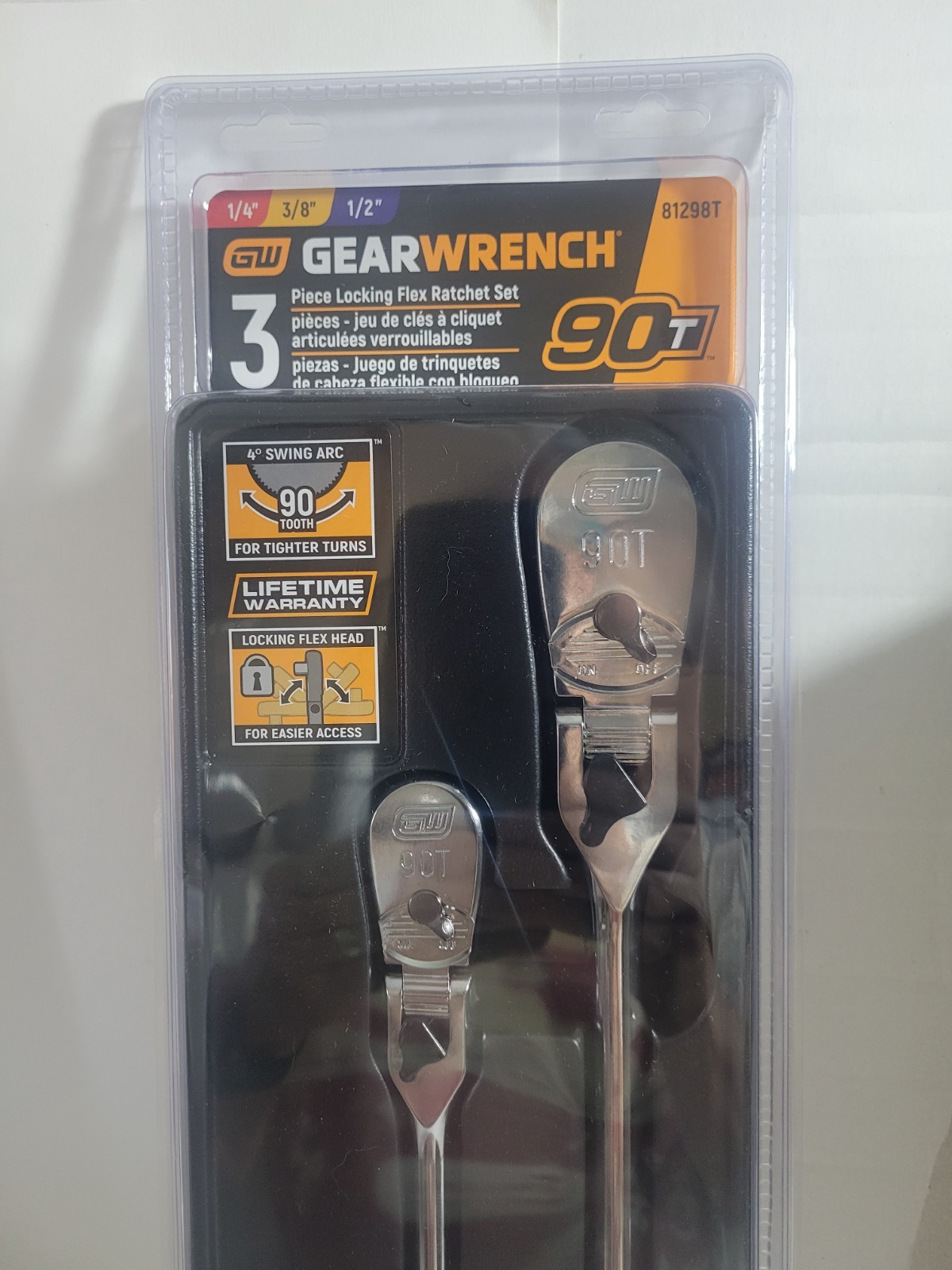 GEARWRENCH 81298T 1/4″, 3/8″ & 1/2″ Drive 90 Tooth Lockin Flex Head Ratchet Set
