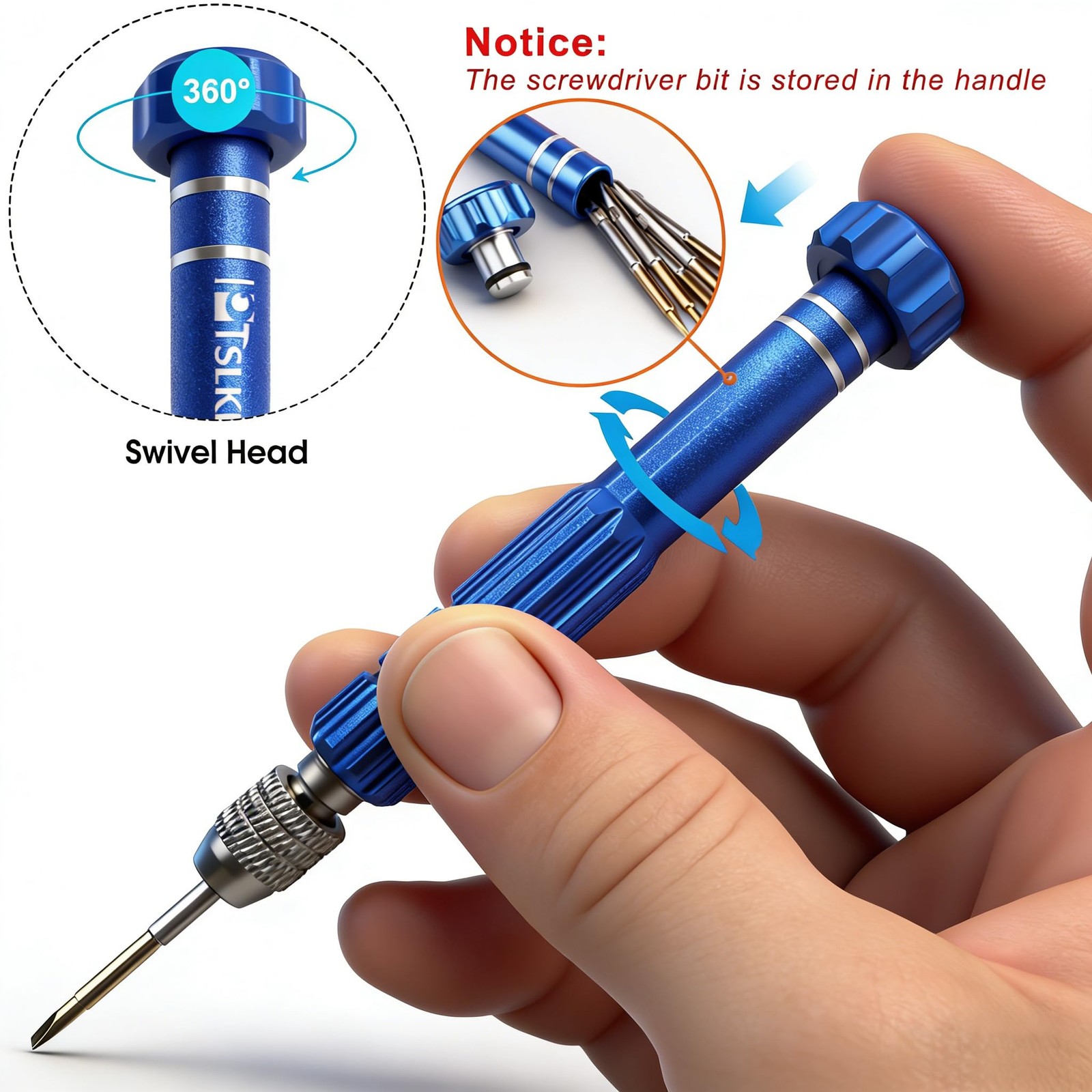 5-in-1 Multifunctional Small Screwdriver, PTSLKHN S2 Steel Magnetic Blue 5in1