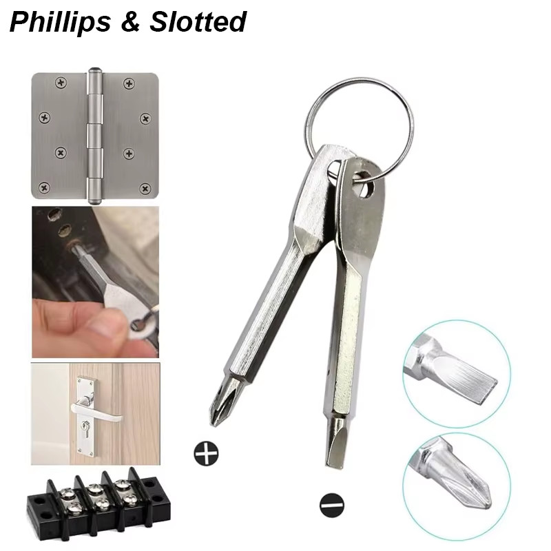 Portable Phillips Slotted Screwdriver Set Key Ring Keychain Mini Pocket Keyring
