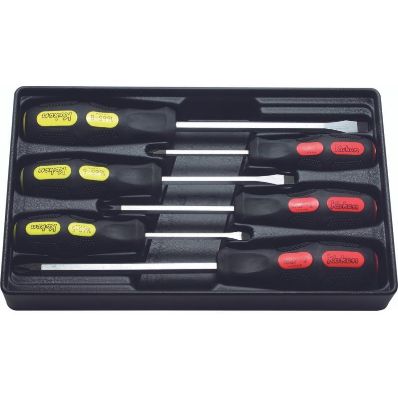 Koken PK166PS/6 Screwdriver Set PH1-2-3/SL5-6-8 ABS Tray Blade Through type 6pcs