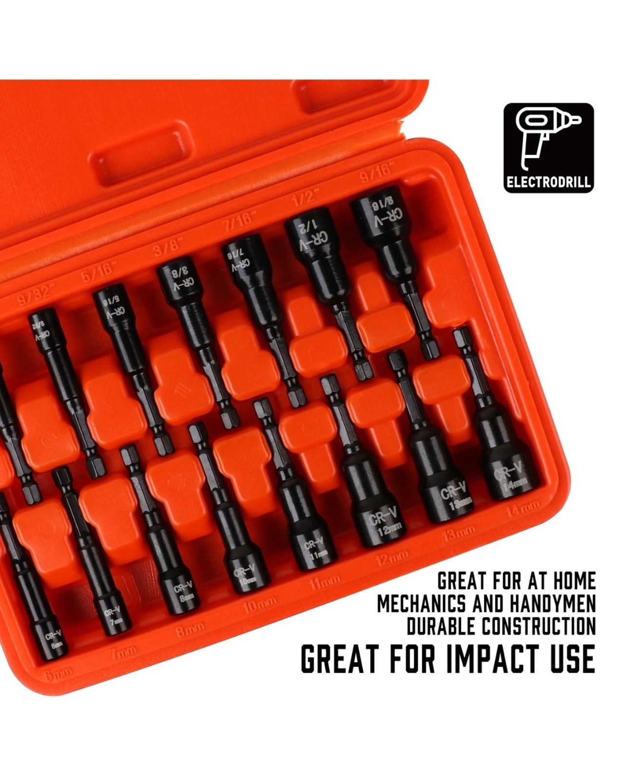 15pc Magnetic Nut Driver Set SAE & Metric Setter Power Drill Bit 1/4″ Hex Shank
