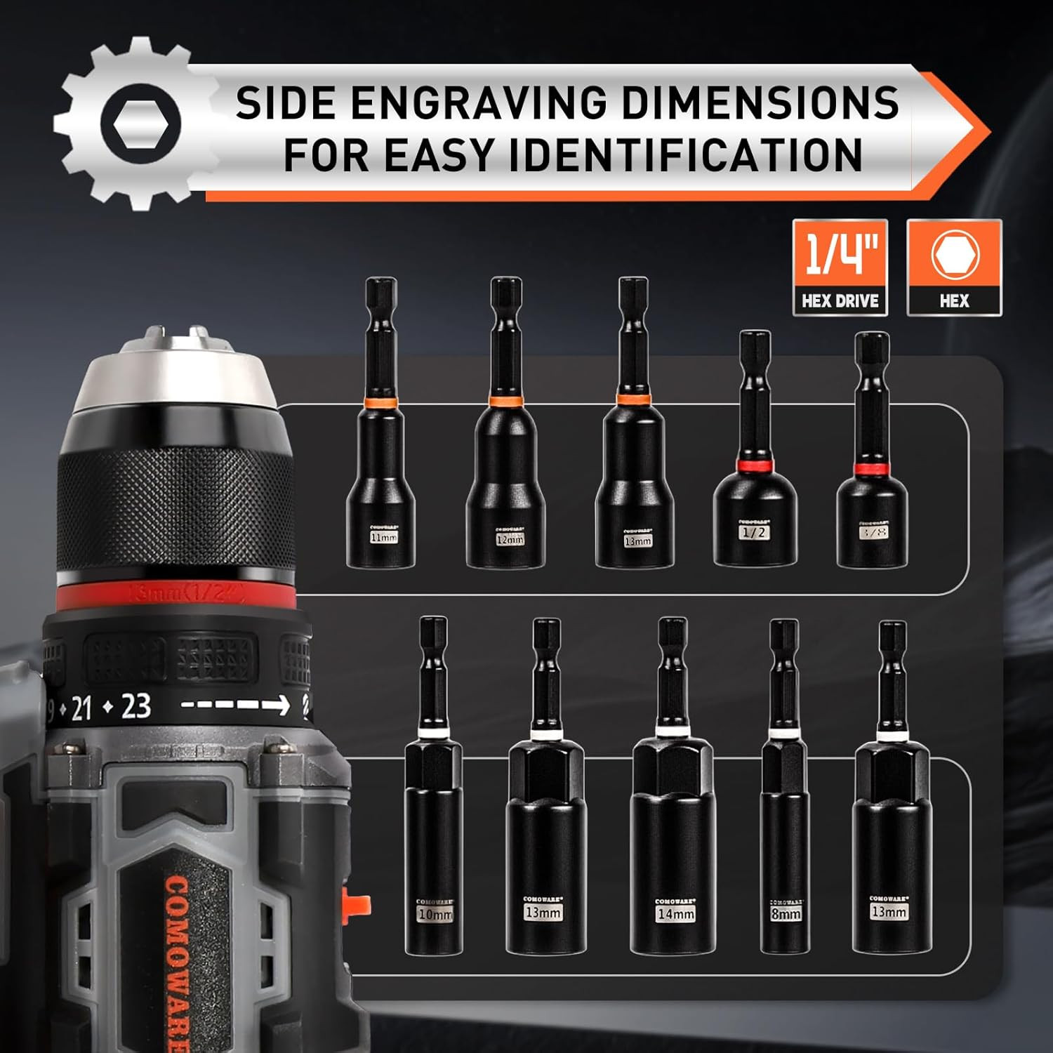 Magnetic Impact Nut Driver Set 55pc Deep SAE Metric Sockets Bits Cr-V Steel Tool