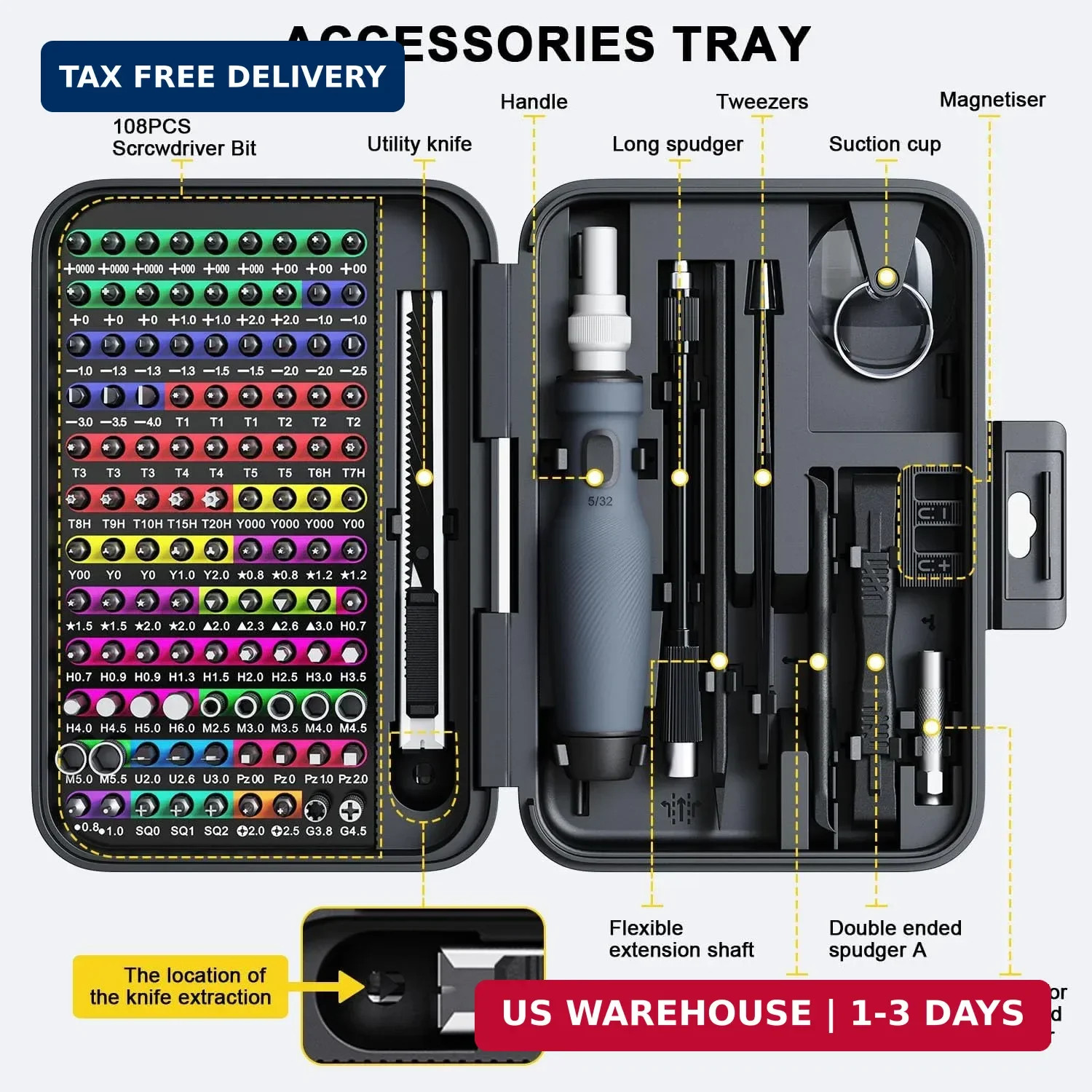 Mini Precision Screwdriver Set with Color-coded Identification, 132 in 1 Micro M