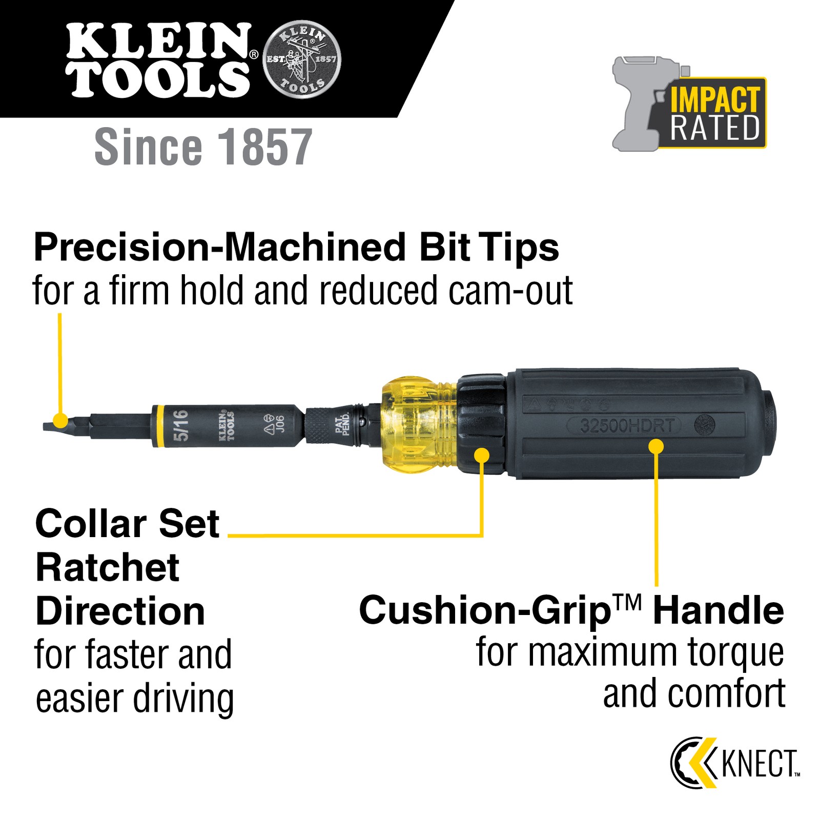 KLEIN 32500HDRT 11-in-1 Ratcheting Impact Screwdriver with Universal Handle
