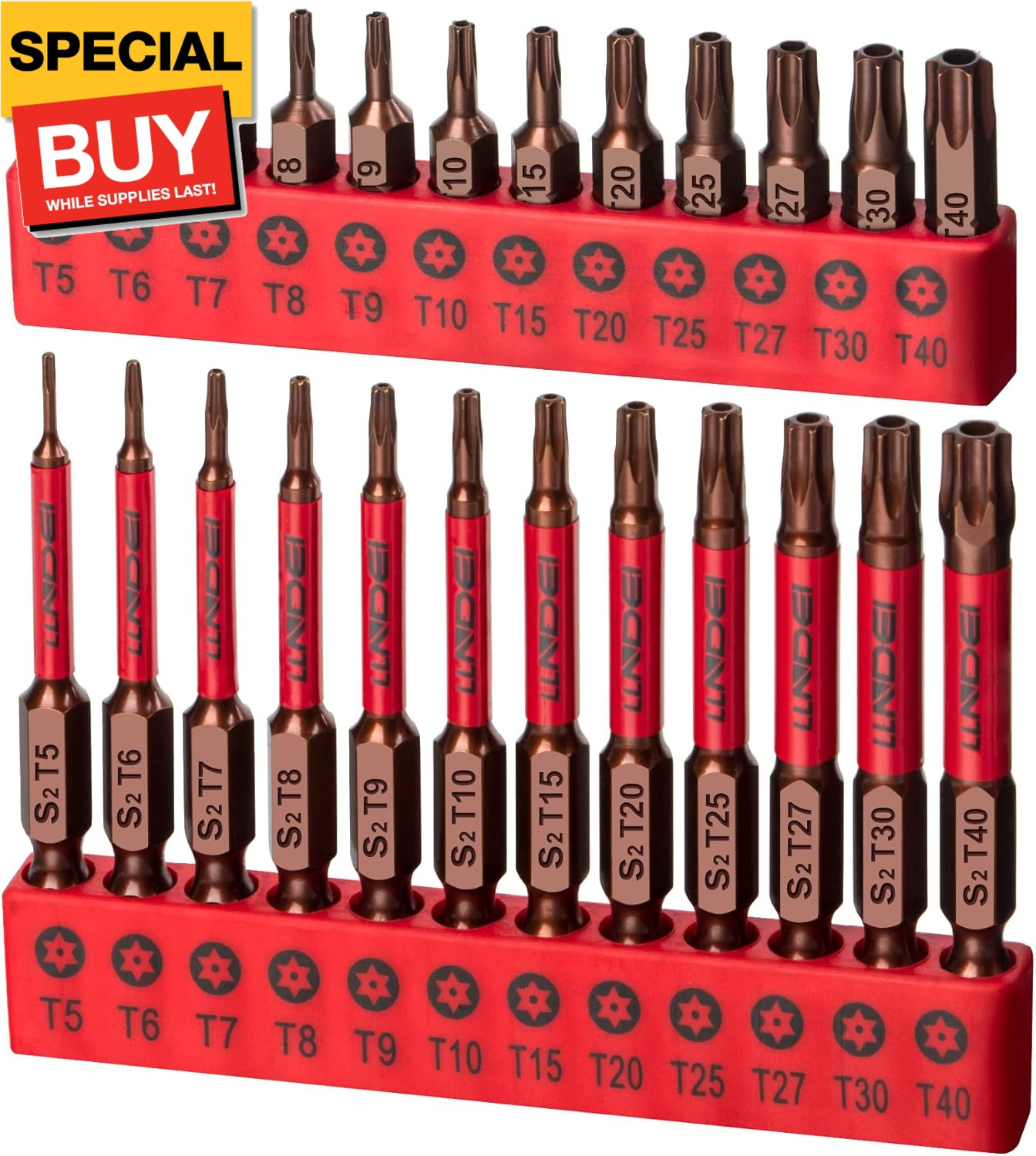 25 PCS Torx Bit Set(T5-T40), Security Torx Bits, Tamper Resistant Star Set, 1″ a