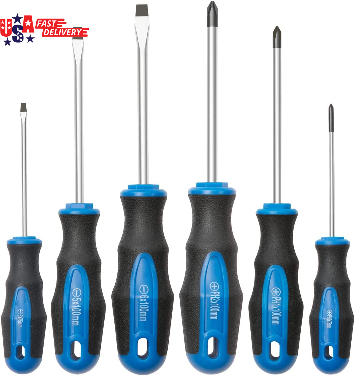 6PCS Magnetic Tip Screwdriver Set, 3 Phillips and 3 Flat, Professional Cushion G
