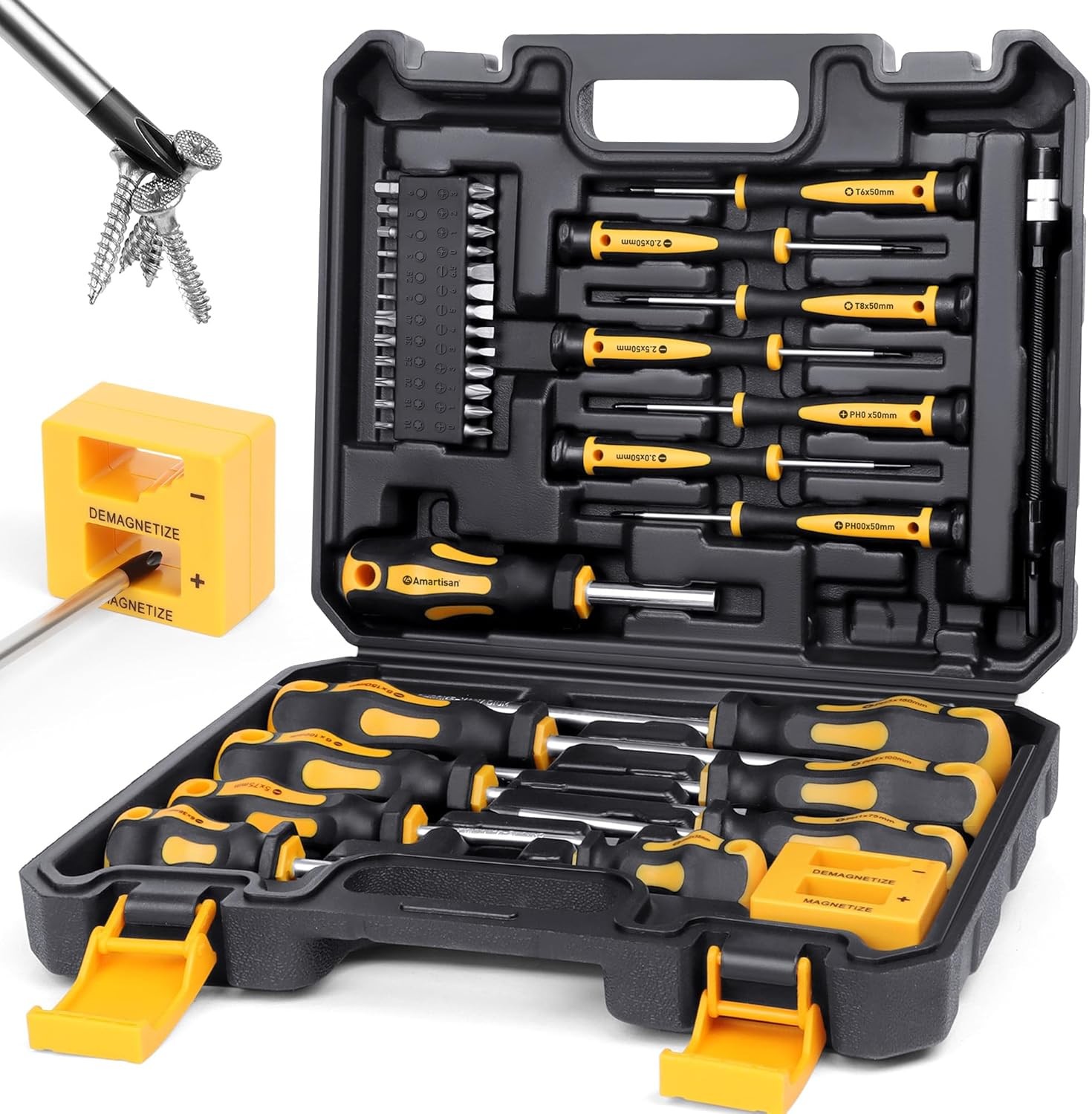 43 Piece Magnetic Screwdriver Set with Case Torx Hex Phillips Slotted