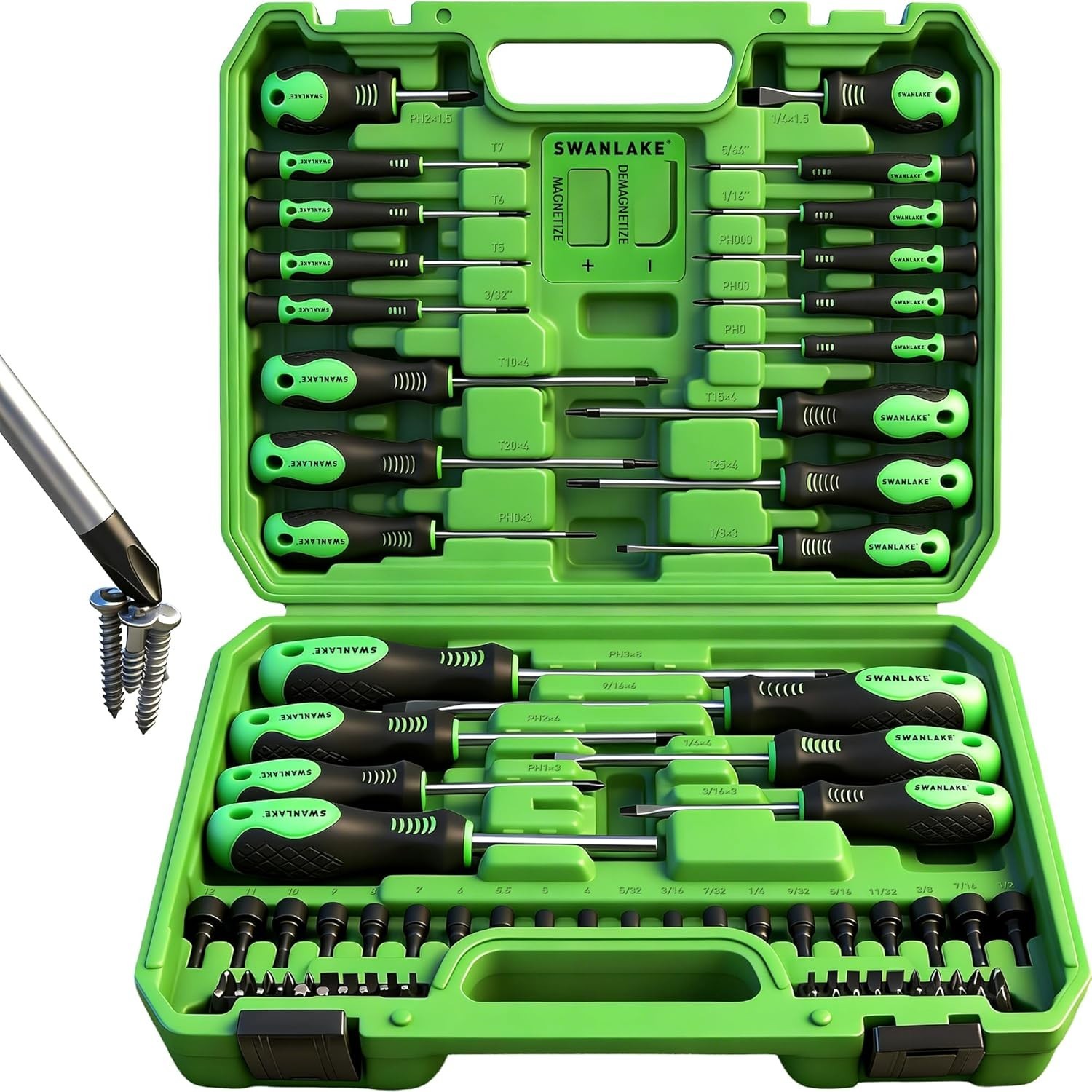 SWANLAKE 86PCS Magnetic Screwdriver Set,Includes Slotted/Phillips/Torx Mini P…
