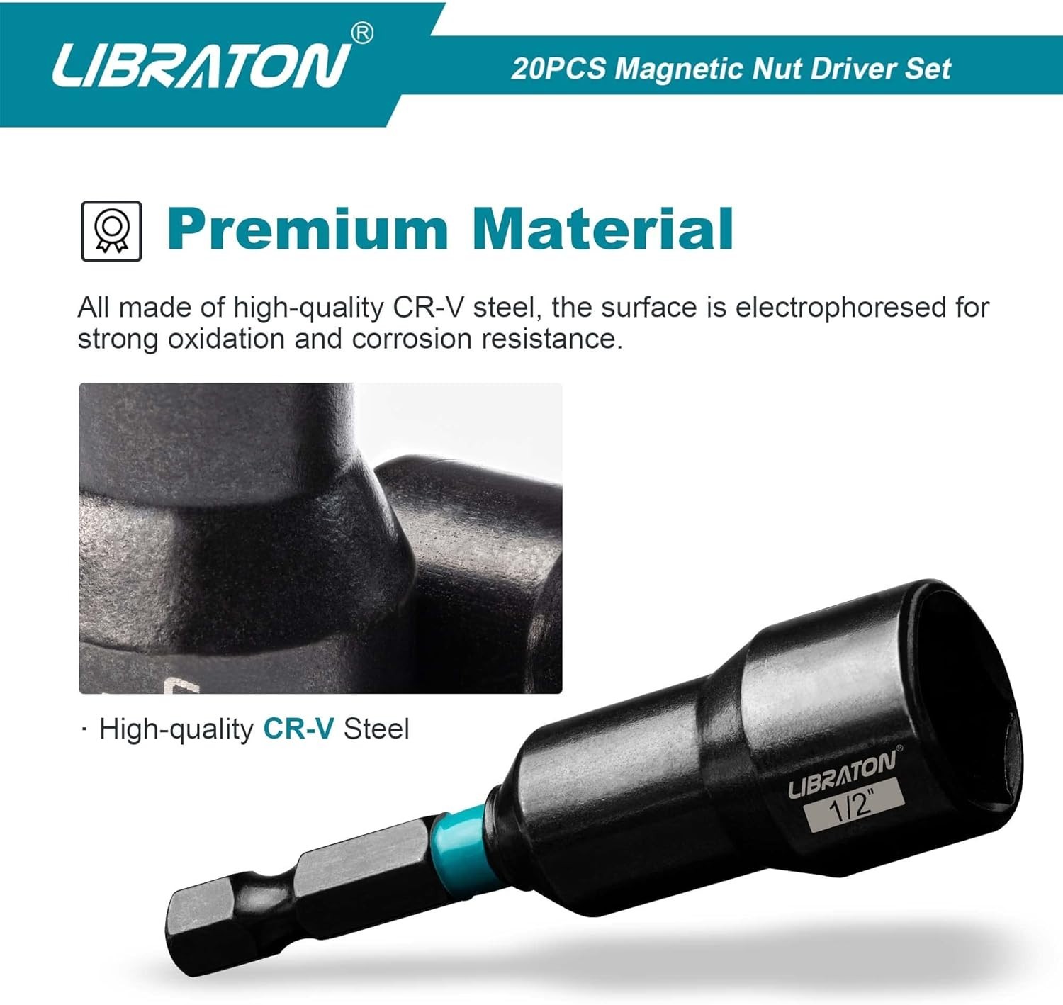 Magnetic Nut Driver Set of 20 – Includes SAE and Metric Sizes & Storage Bag