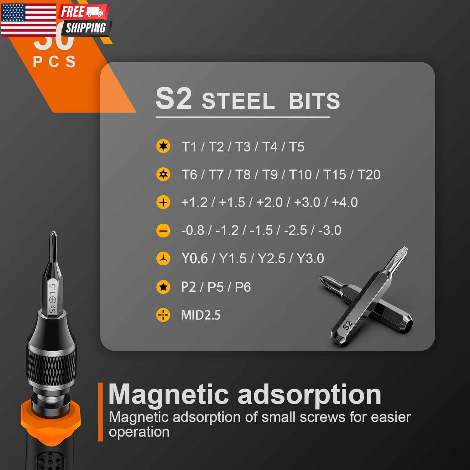 40Pcs Small Precision Screwdriver Set S2 Steel Magnetic Screwdriver Set with Tor