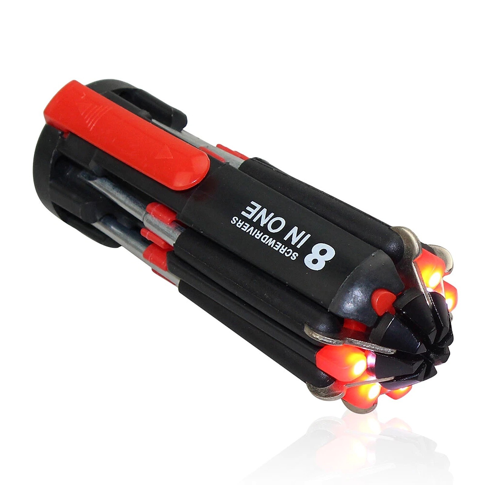 8 In 1 Portable Multifunctional Screwdriver 6 LED Light Slotted Phillips Folding
