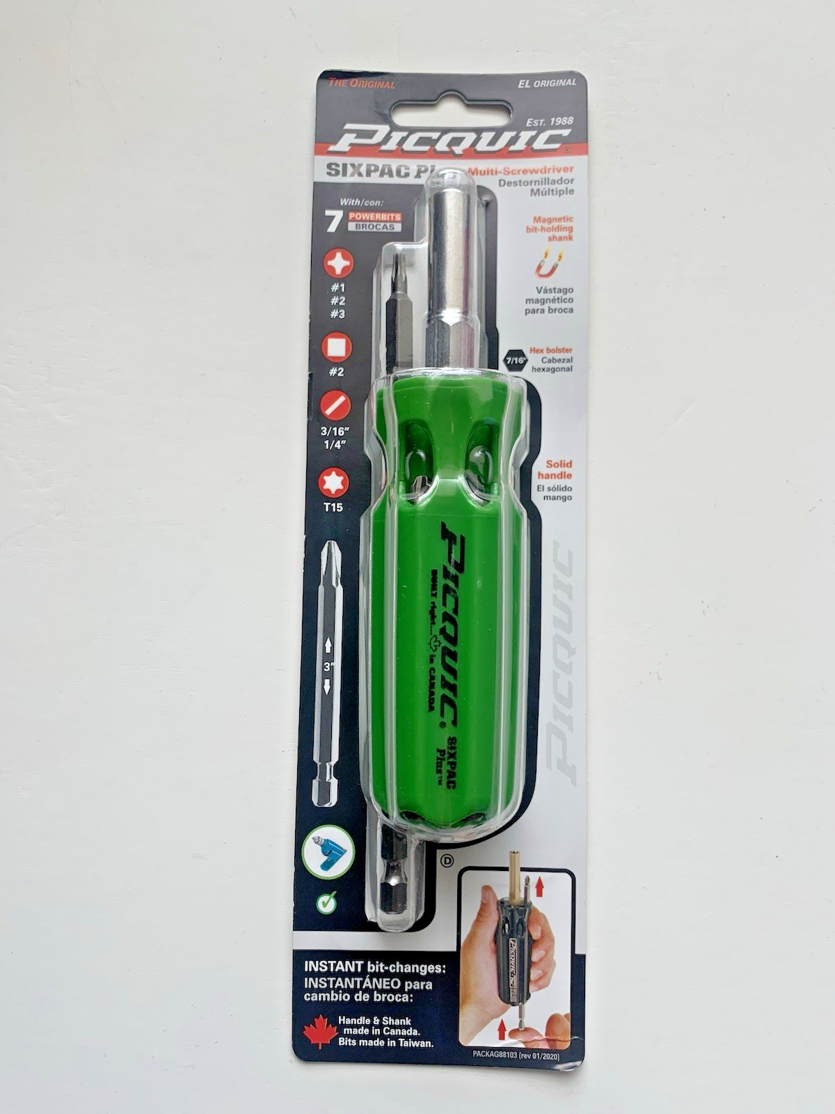 PICQUIC SIXPAC Plus Screwdriver Multi Bit with 7 Hex Powerbits – “Gecko Green”