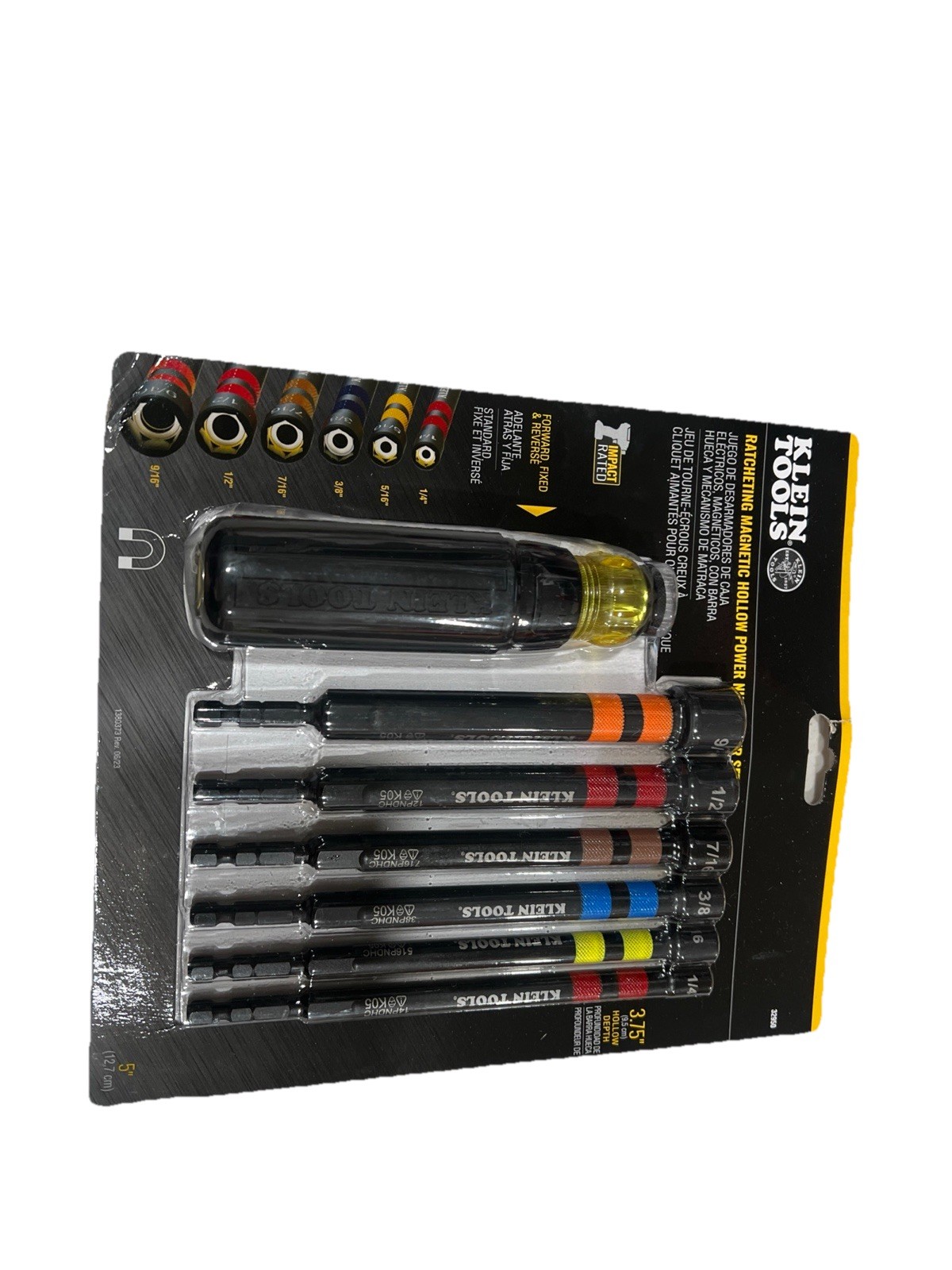 Klein Tools 32950 Hollow Magnetic Color-Coded Ratcheting Power Nut Driver, 7 Pc.