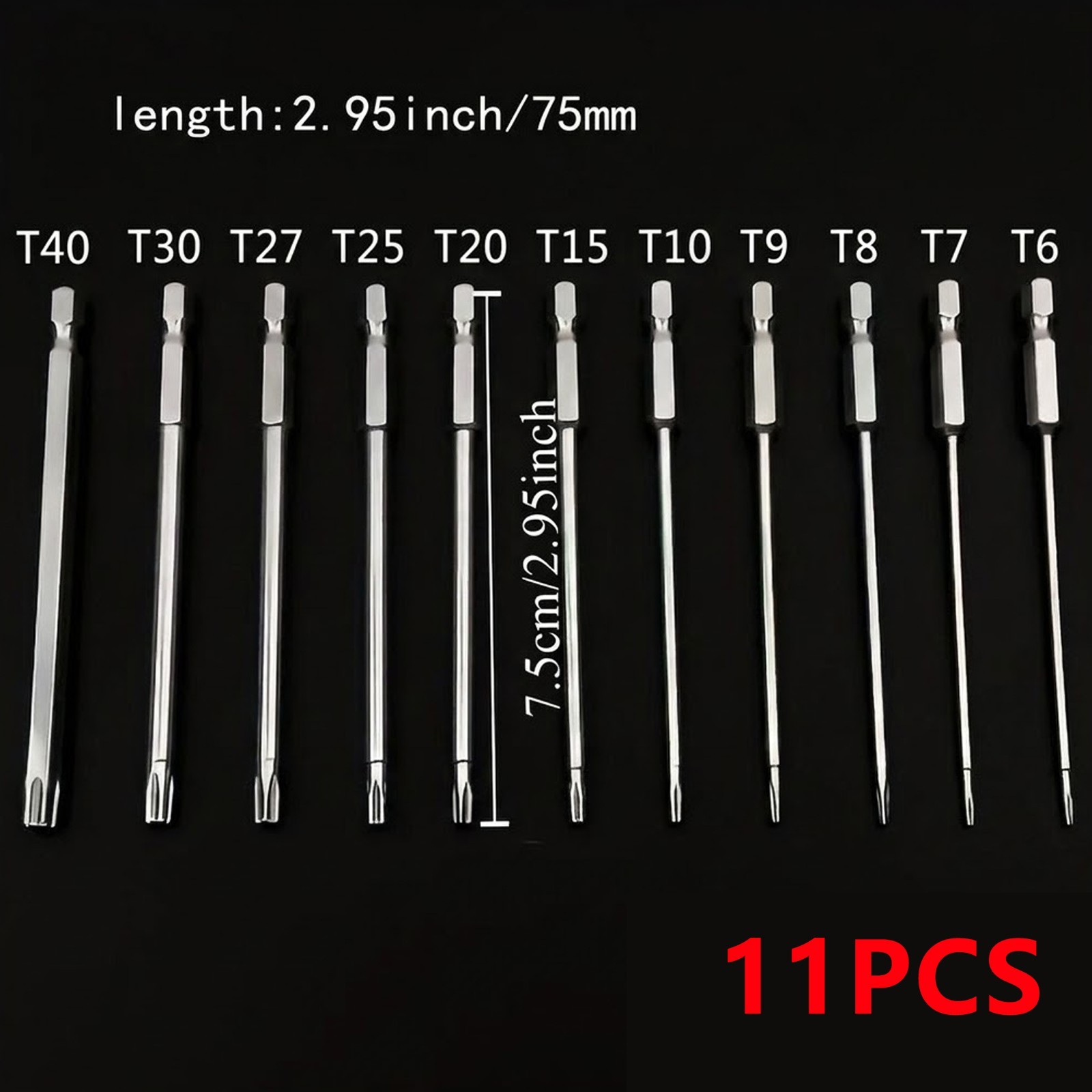 11Pcs T6-T40 Magnetic Head Torx Screwdriver Bit Set Security Tamper Proof Star