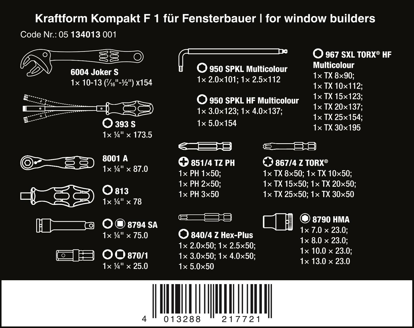 Wera Kraftform Kompakt F 1 Window Installation Set 35 Piece 05134013001