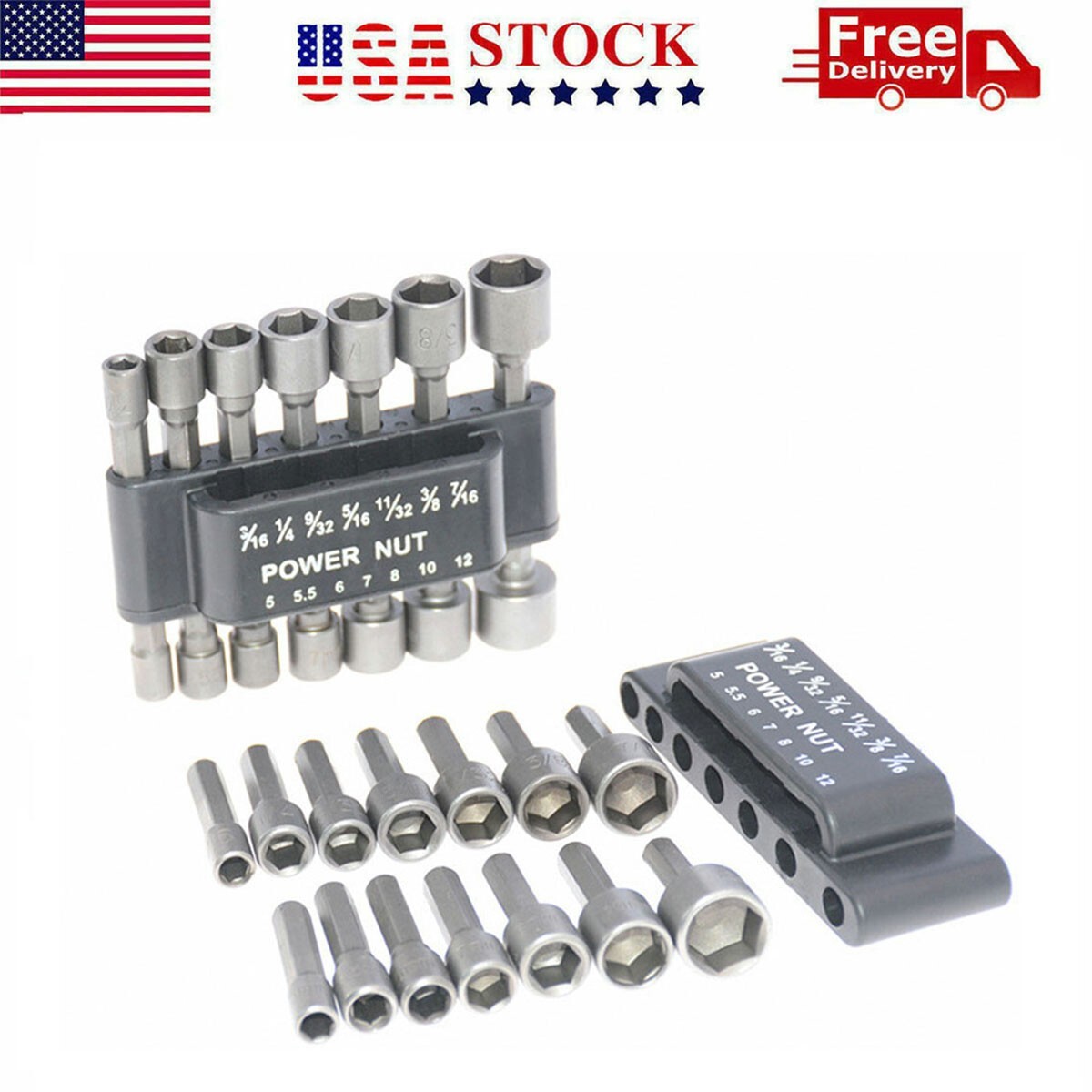 28Pcs Power Nuts Driver Drill Bit Set Metric Socket Wrench 1/4” Driver Hex Keys