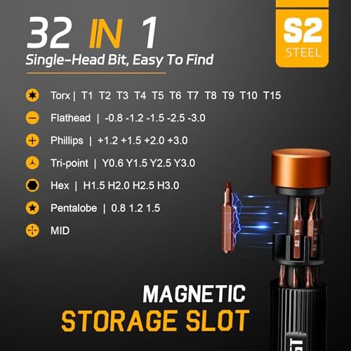 32-In-1 Small Precision Screwdriver Set Magnetic, Black & Orange Contrast