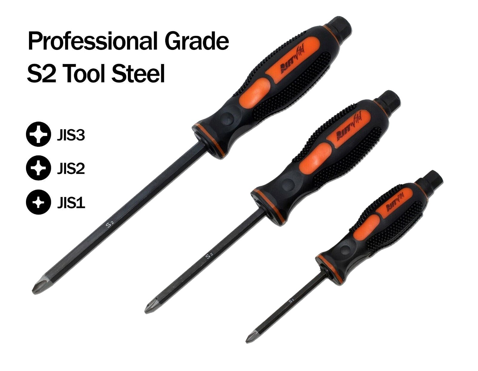 Pro JIS Metric Screwdriver Set Solid Tang Screw Driver Drivers #1-2-3 0059-011
