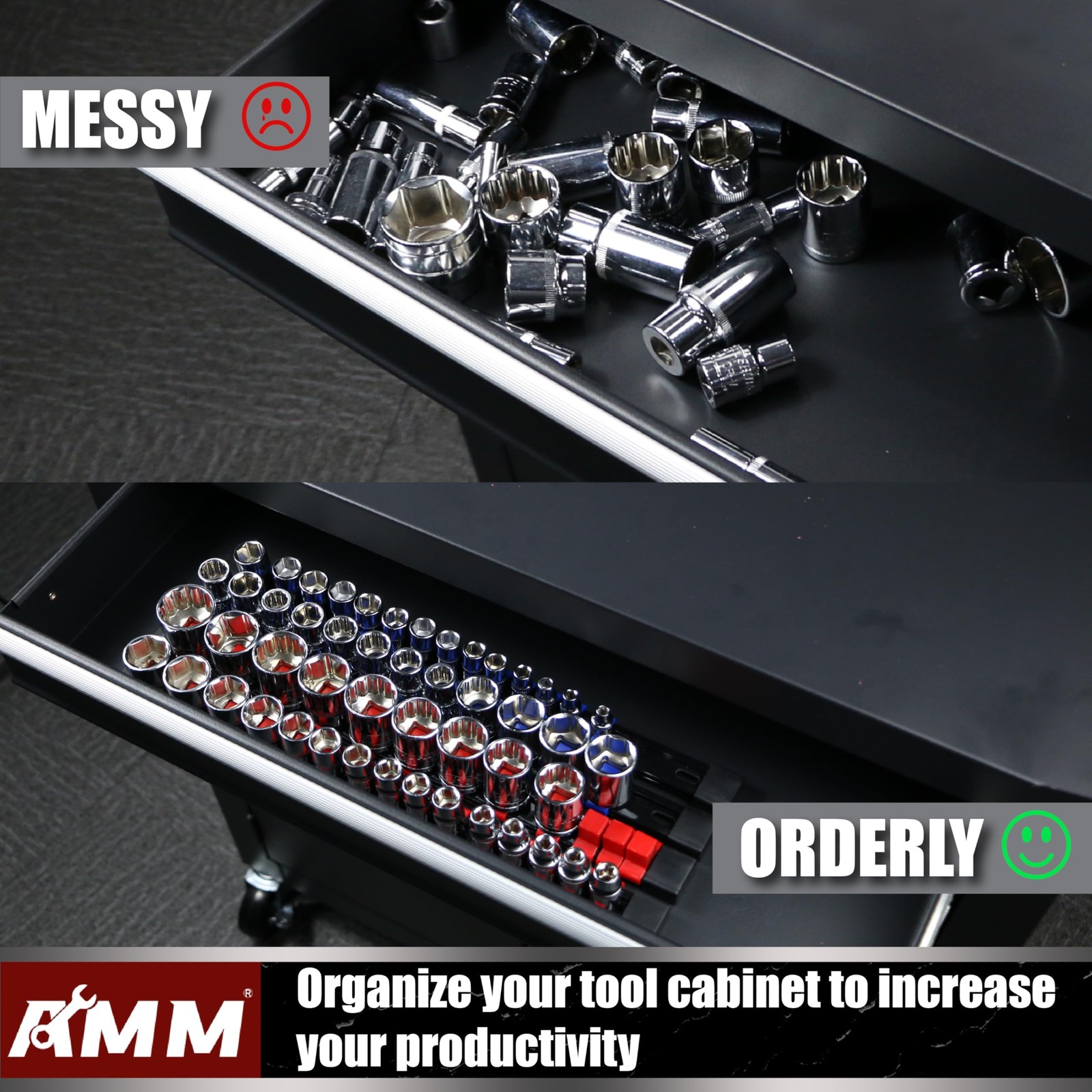 9Piece Socket Organizer, 1/2 inch, 3/8 inch and 1/4 inch Drive ABS ToolsSocke…