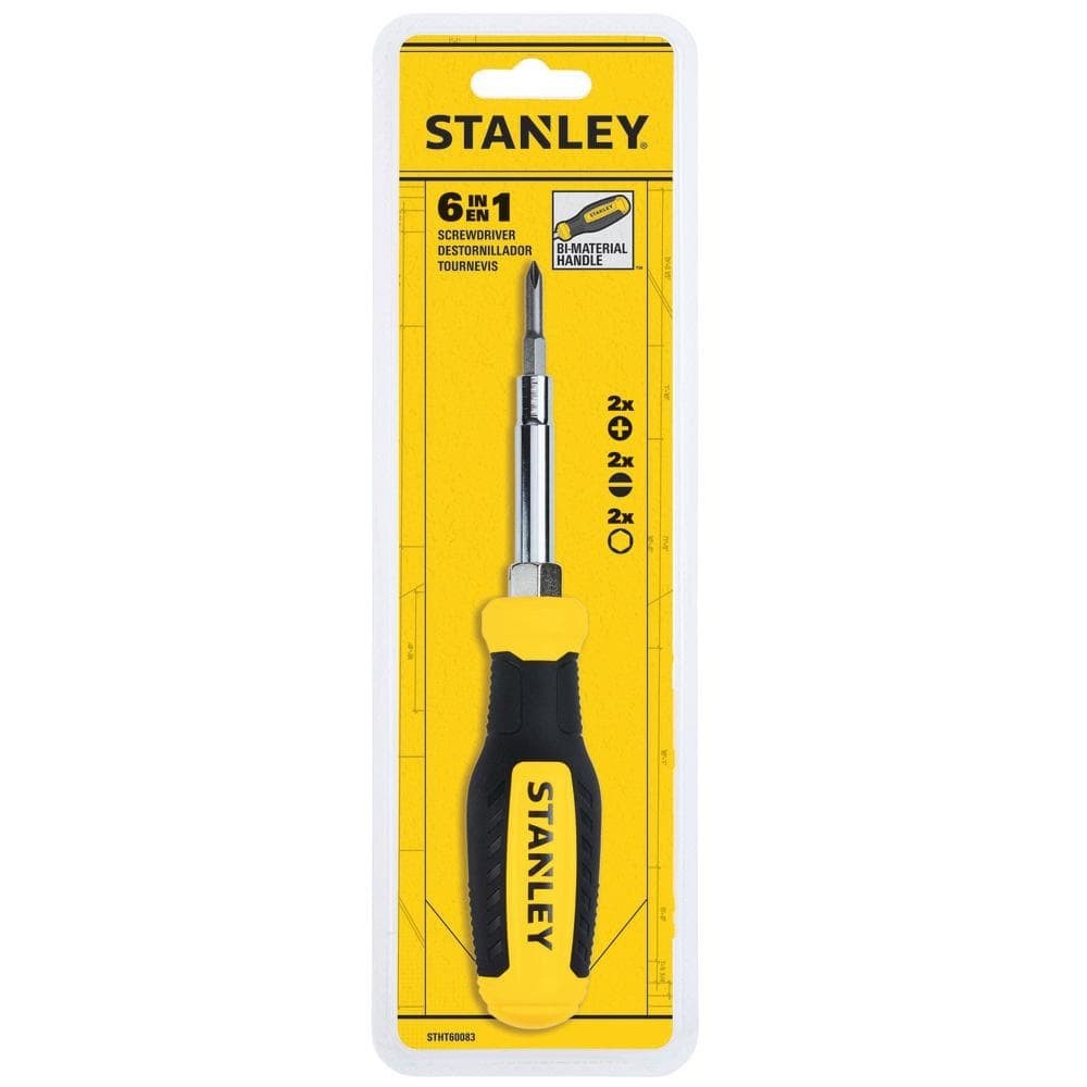 6-in-1 Multi-Bit Screwdriver Nut Driver Bits in Handle Comfort Grip