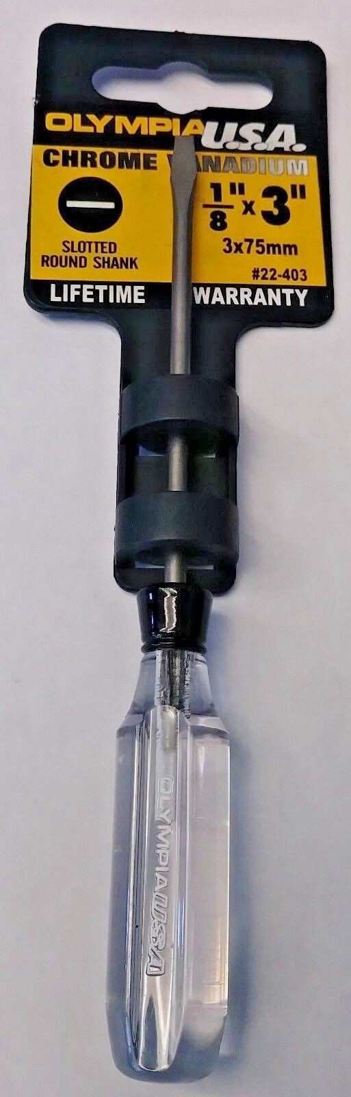 Olympia 22-403 1/8″ x 3″ Chrome Vanadium Slotted Round Shank Screwdriver USA