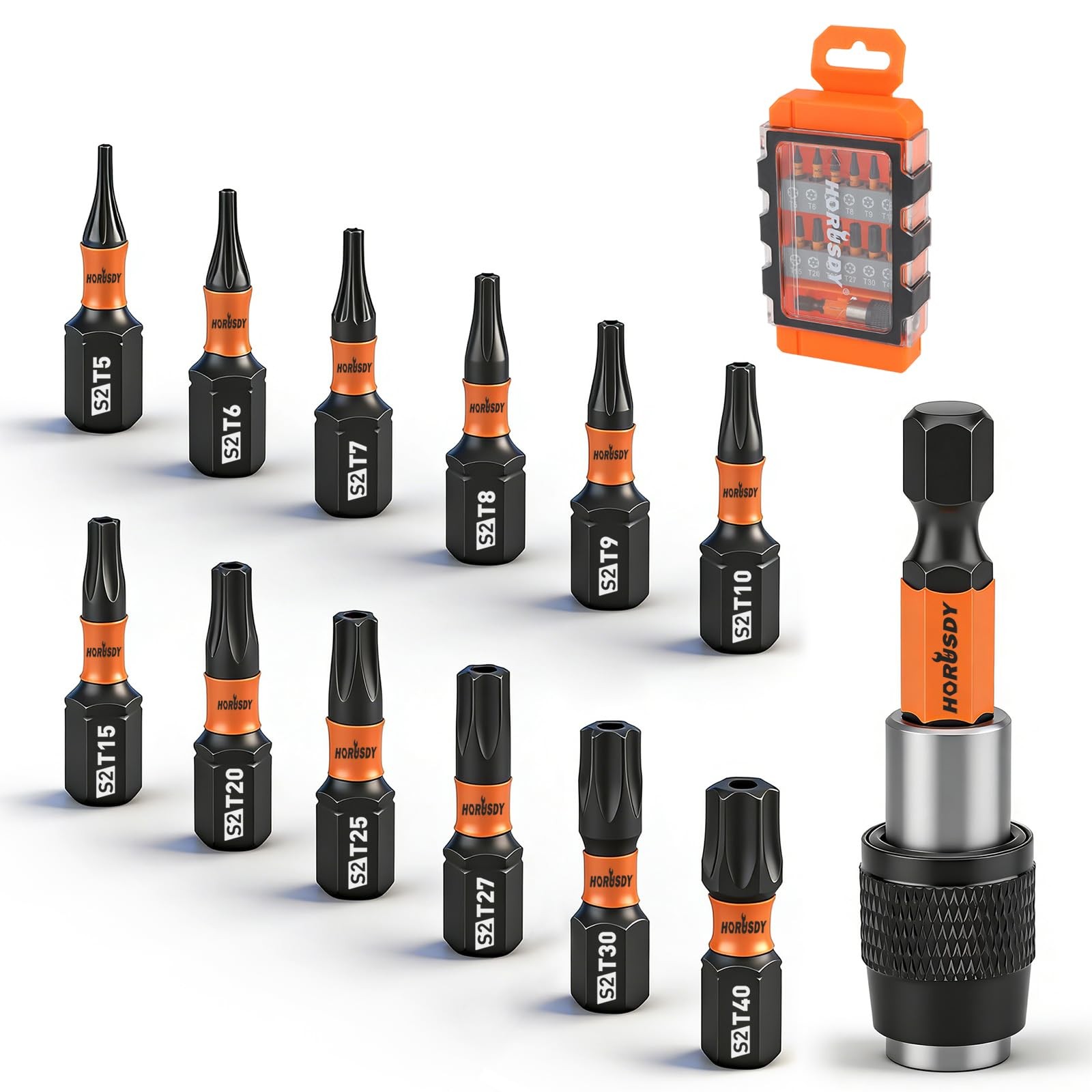 HORUSDY Tamper Proof T5-T40, 2.1″ Self-locking Quick Change, Black & Orange