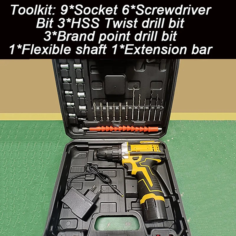 Lithium Electric Drill & Screwdriver, 18 Torque Settings, LED Light