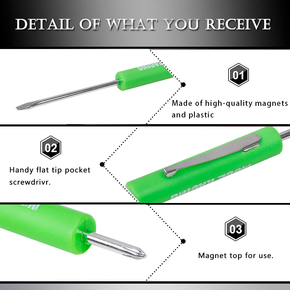10x Green Mini Pocket Screwdriver Phillips & Flat Head Tip with Magnet and Clip