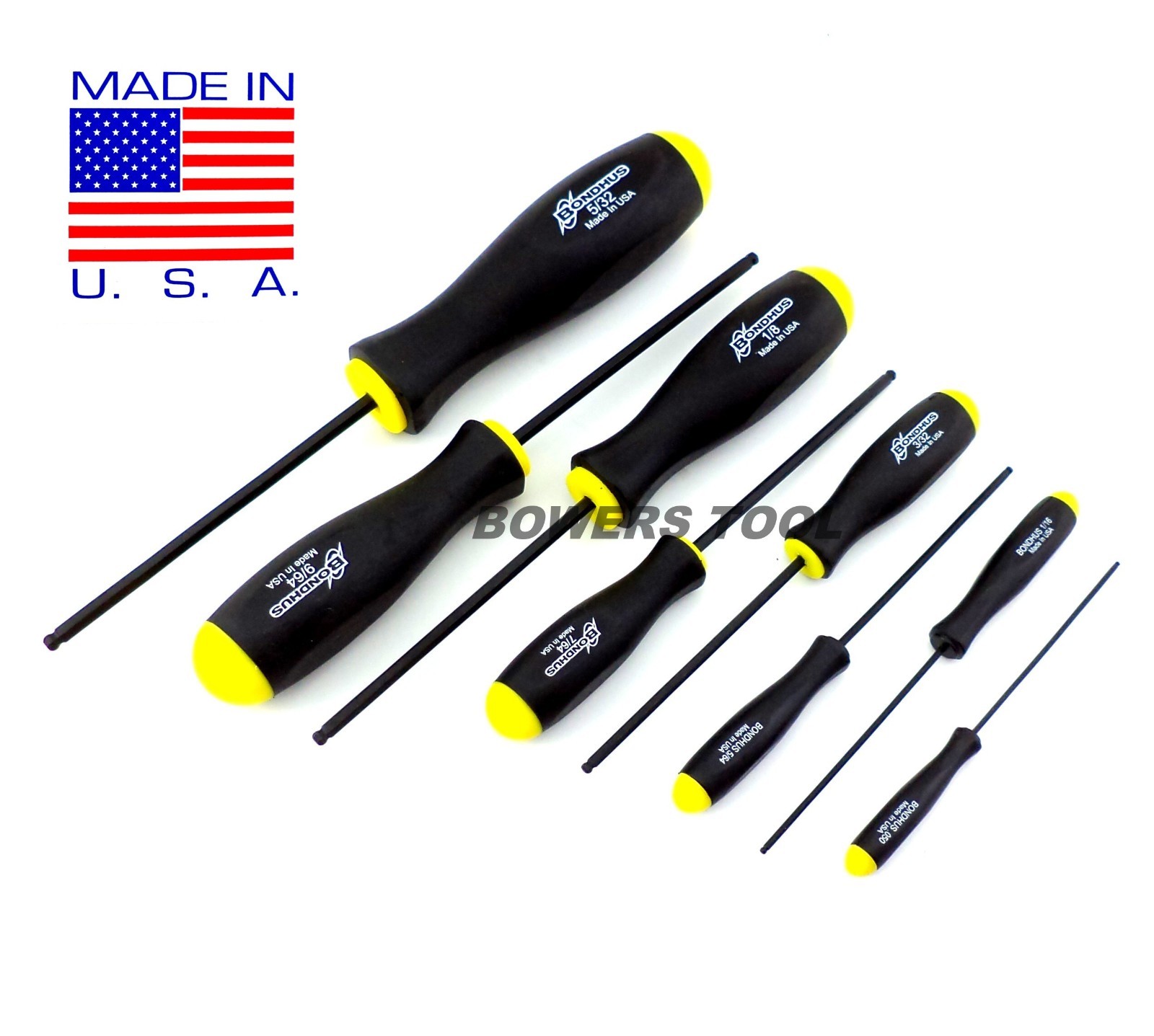 Bondhus 8pc Ball End Hex Screwdriver Set 10632 SAE Standard Inch MADE IN USA