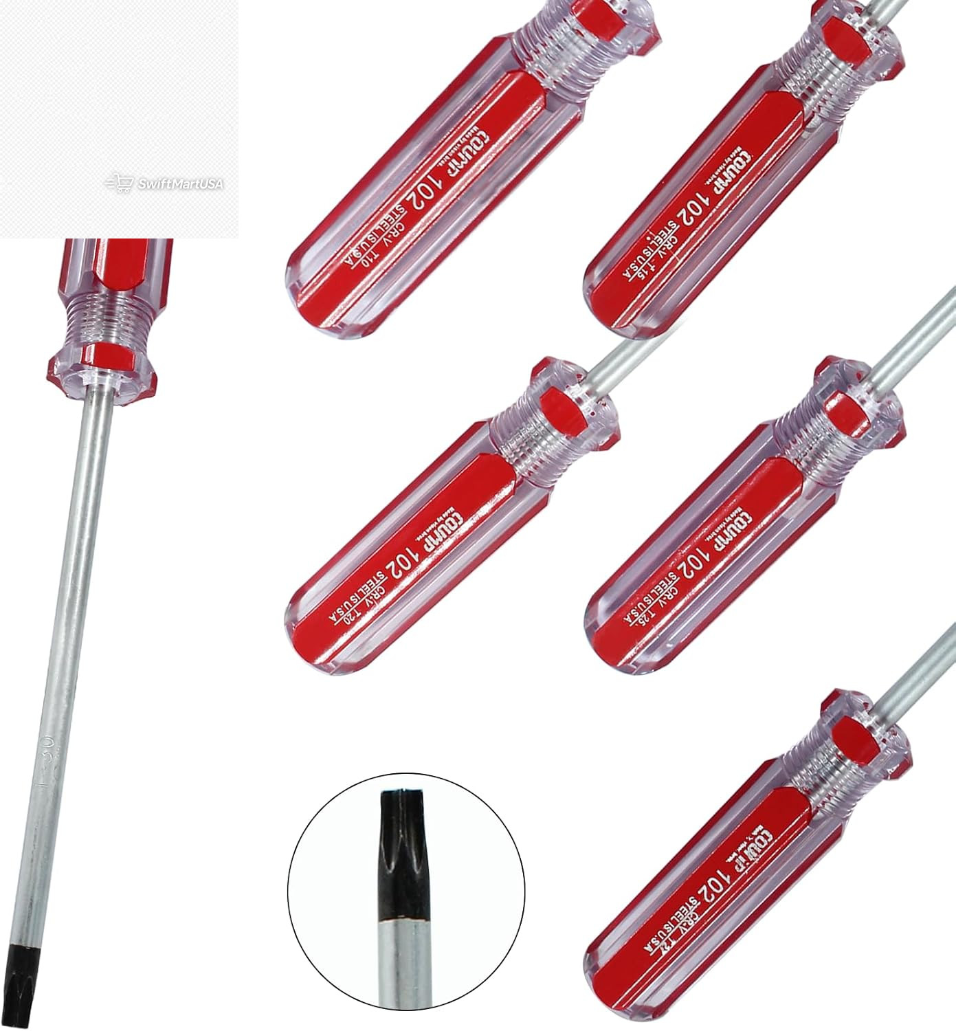 6 Pc Security Torx Screwdriver Set with Magnetic Tip, T10 T15 T20 T25 T27 T30 Cr