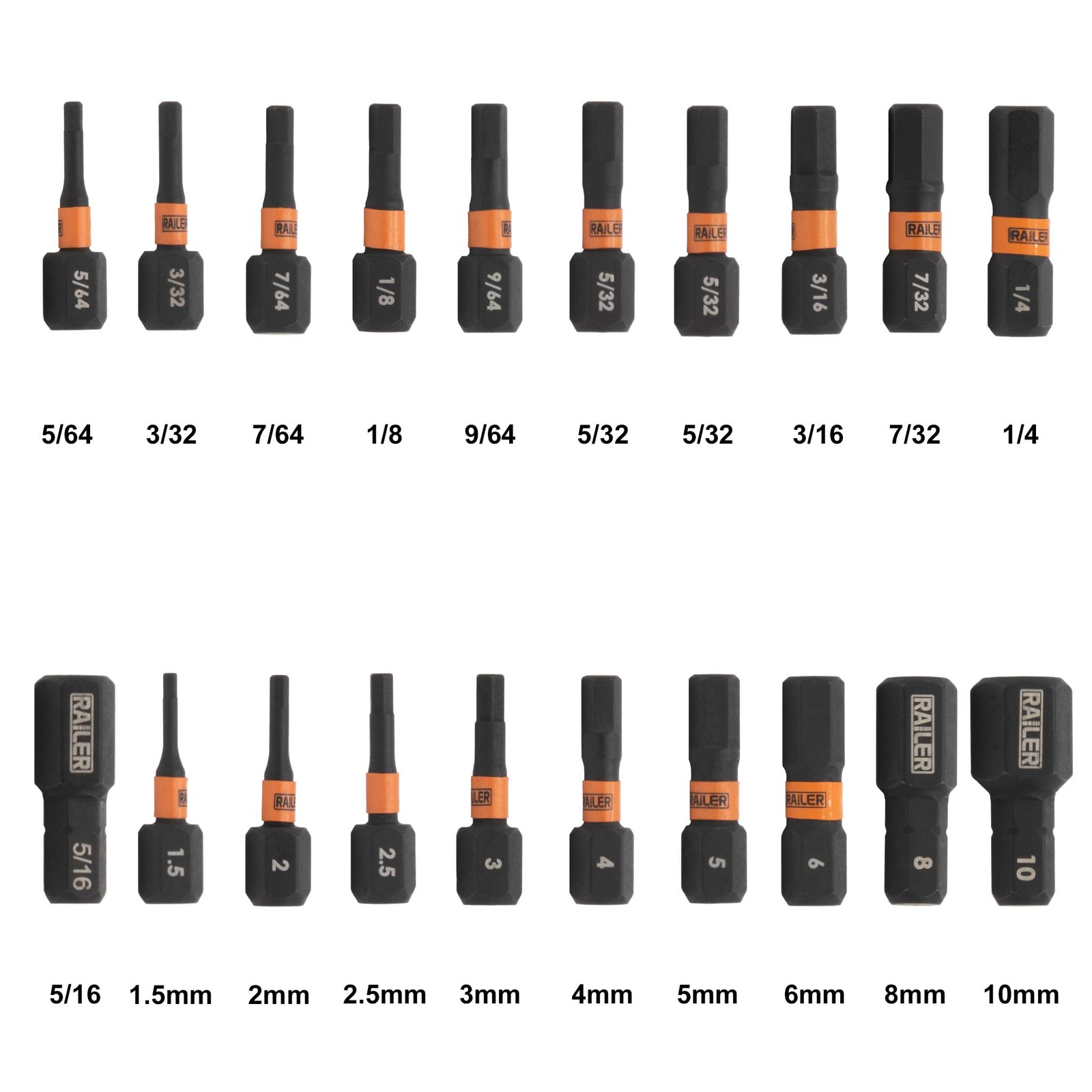 Allen Wrench Hex Bit Set – Railer 1 Inch Impact One Size, Orange Bitrail
