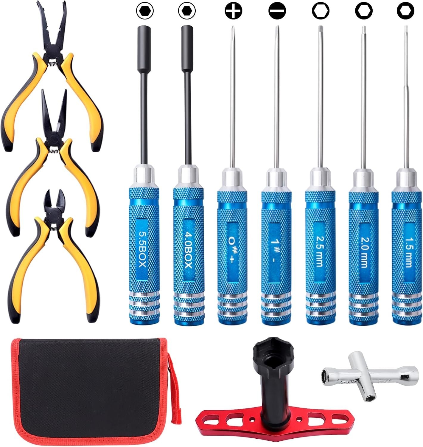 RC Car Tool Kit – Screwdriver Set (Flat, Phillips, Hex), Pliers, Wrench,…
