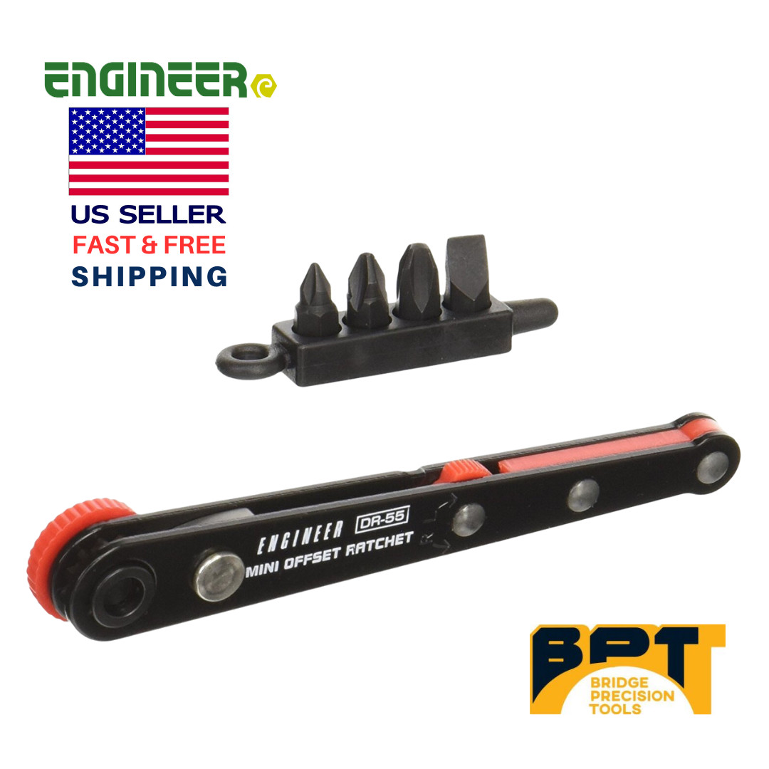 ENGINEER DR-55 Offset Ratchet Driver with 4-in-1 bit set and included bit holder