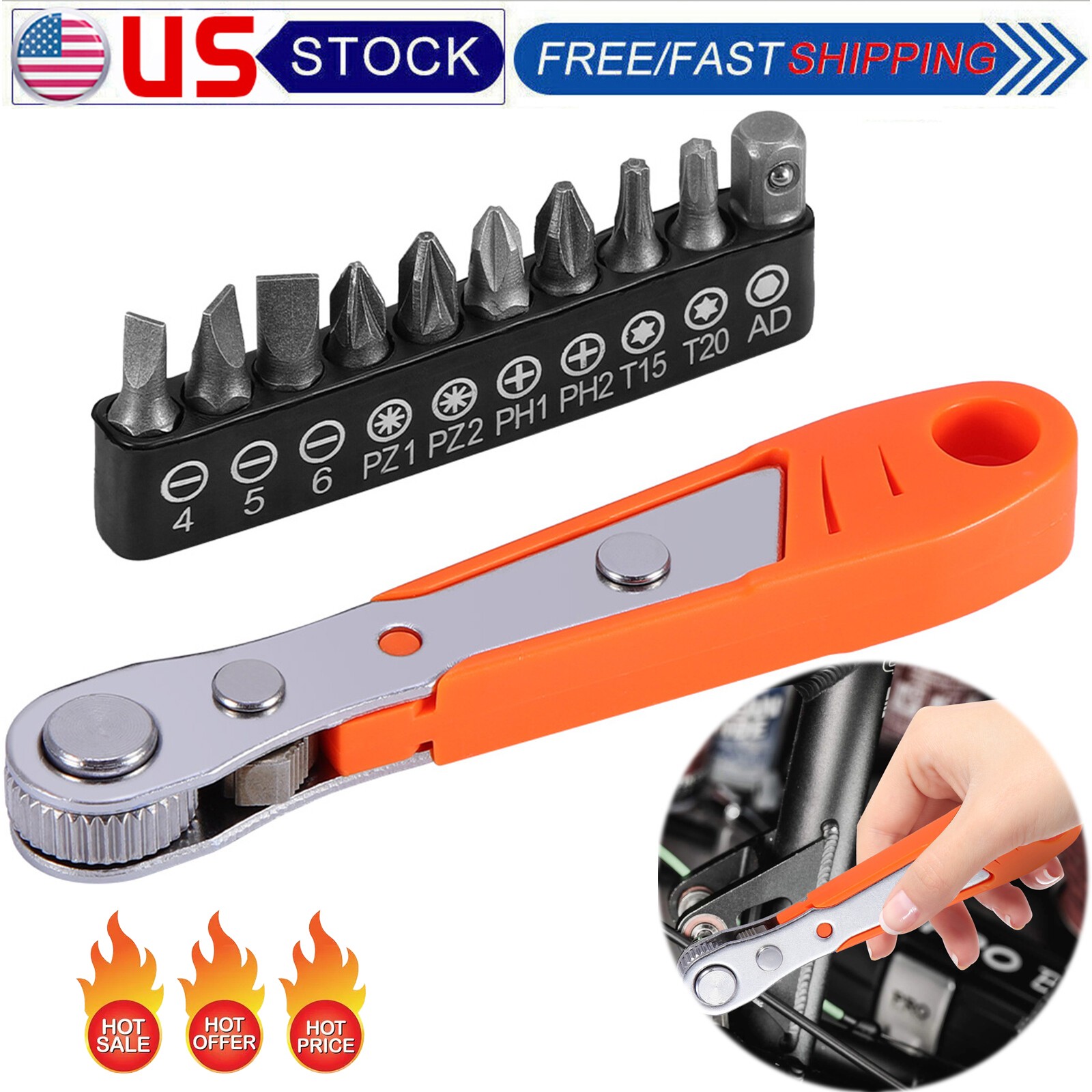 36-Tooth Mini Ratchet Screwdriver Set w/L-Shaped Wrench – Steel Multi-Bit Tools