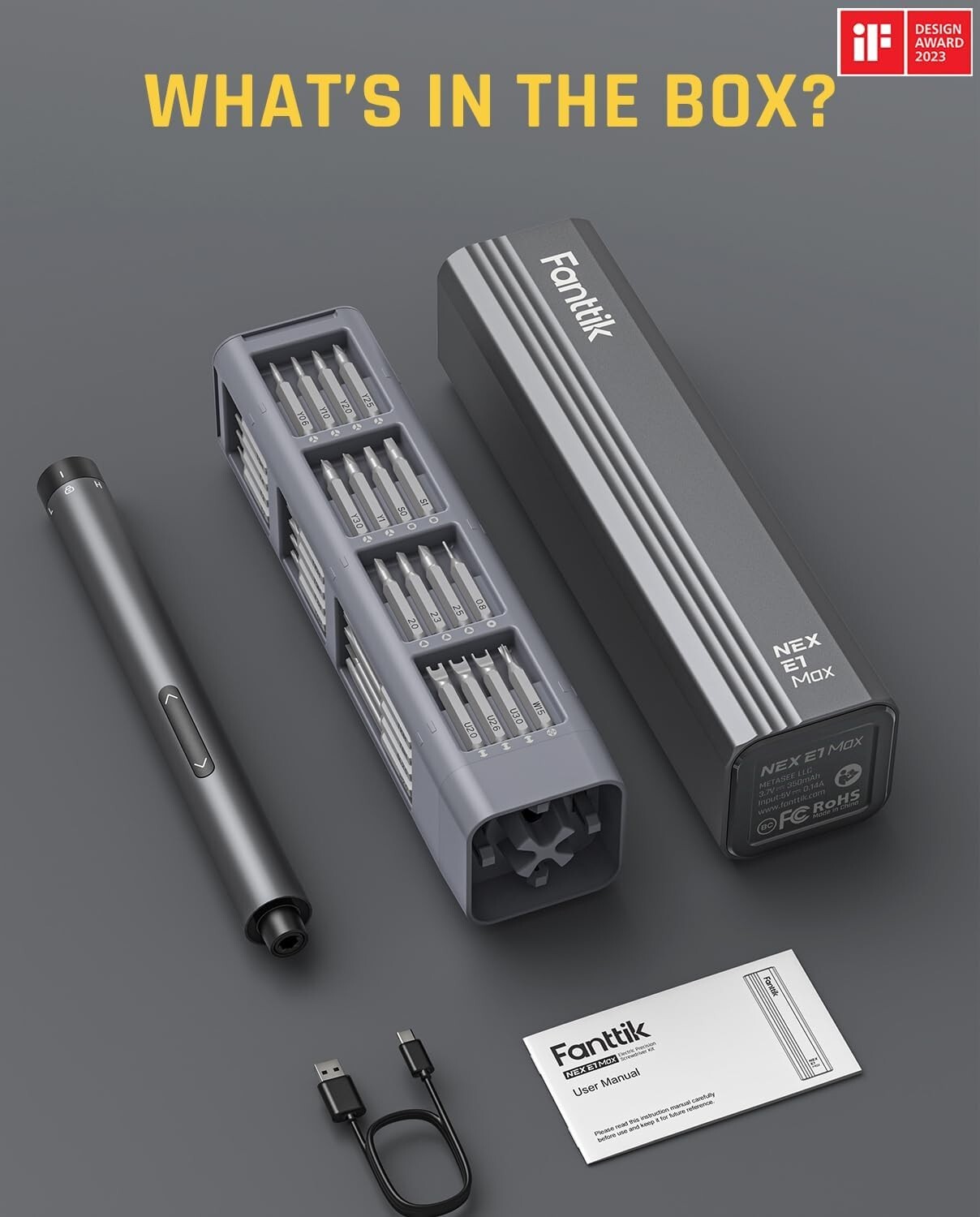 Fanttik E1 Max 3.7V Mini Precision Electric Screwdriver, 50-in-1 Magnetic Bits,