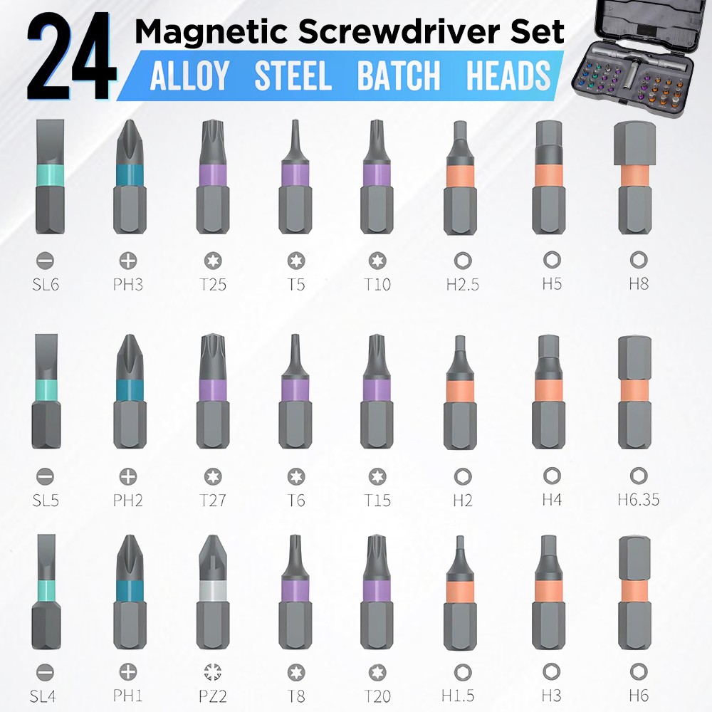24-in-1 Ratchet Screwdriver Set T-Handle Magnetic Bits Repair Tool Kit Black