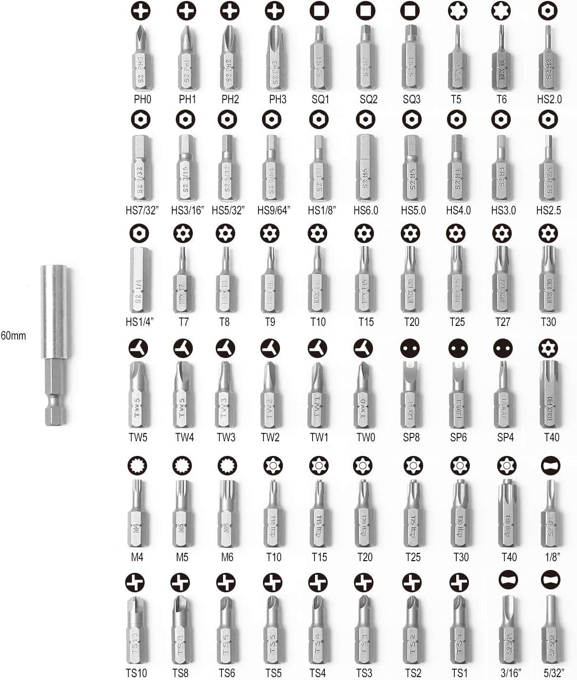 61-Piece Security Bit Set Made of High-Grade S2 Steel for Electronics & Vehicles